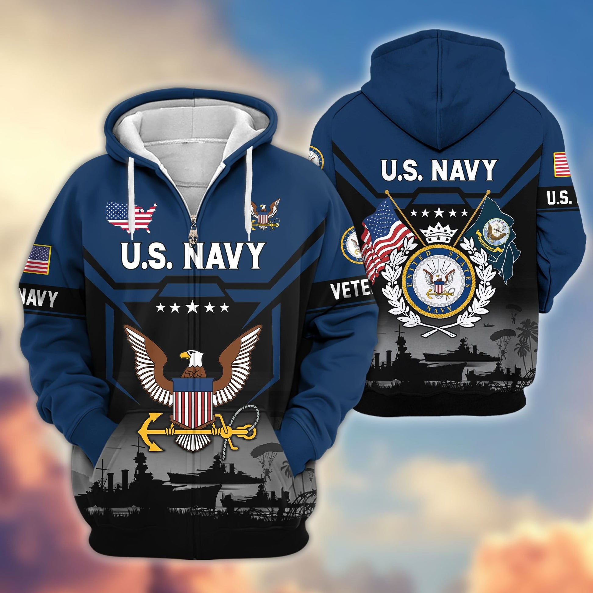 Premium US Veterans Zip Hoodie BPHN011014, Gifts For US Veterans, Gifts On Father's Day, Veterans Day.