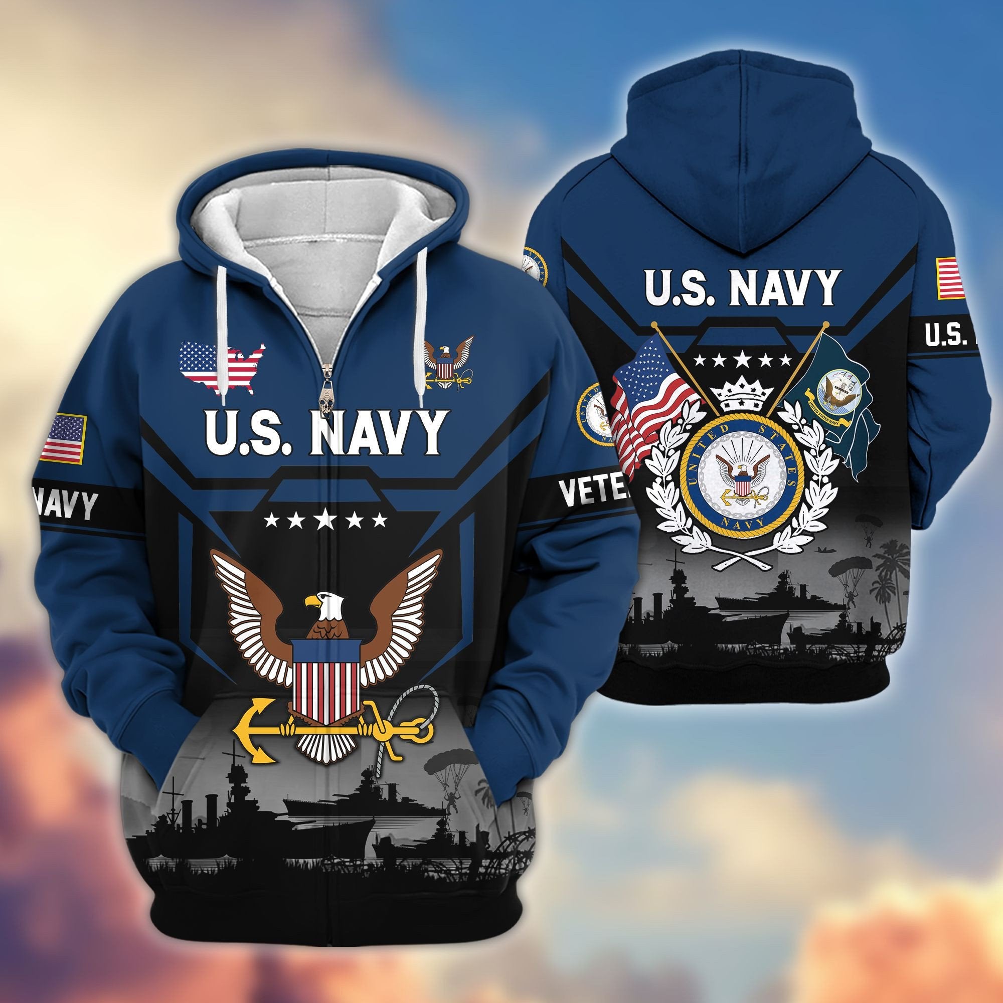 Premium US Veterans Zip Hoodie BPHN011014, Gifts For US Veterans, Gifts On Father's Day, Veterans Day.