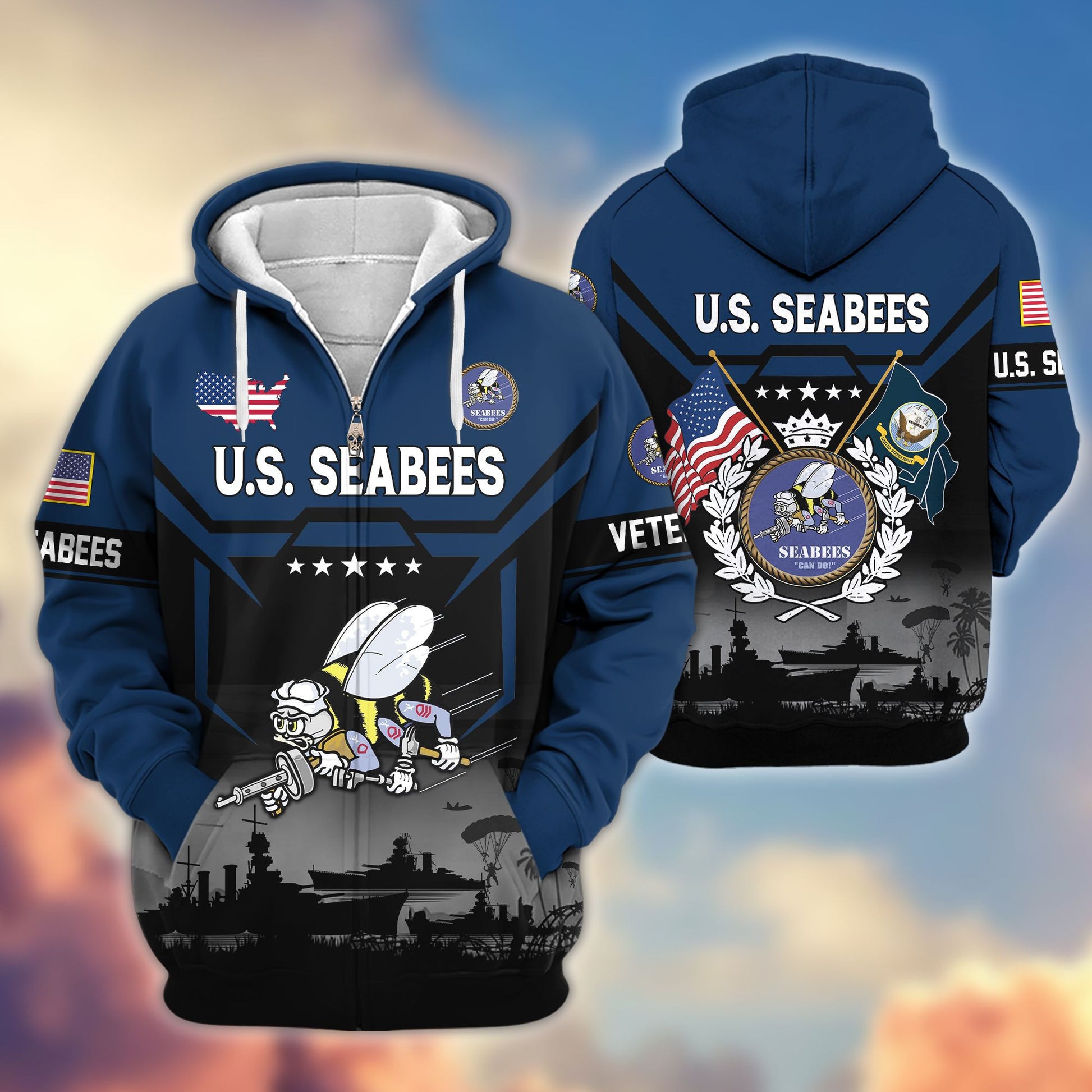 Premium US Veterans Zip Hoodie BPHN011014, Gifts For US Veterans, Gifts On Father's Day, Veterans Day.