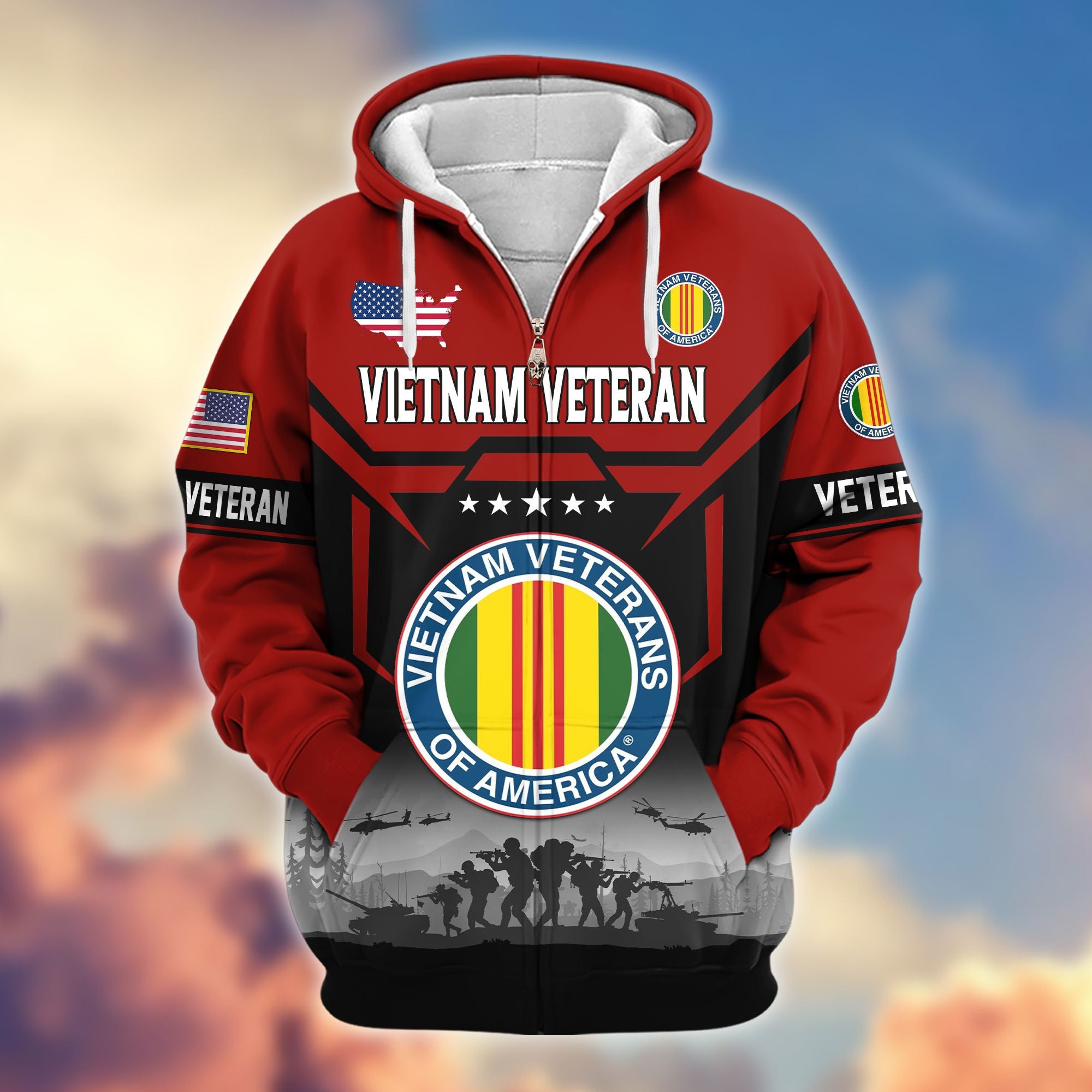 Premium US Veterans Zip Hoodie BPHN011014, Gifts For US Veterans, Gifts On Father's Day, Veterans Day.