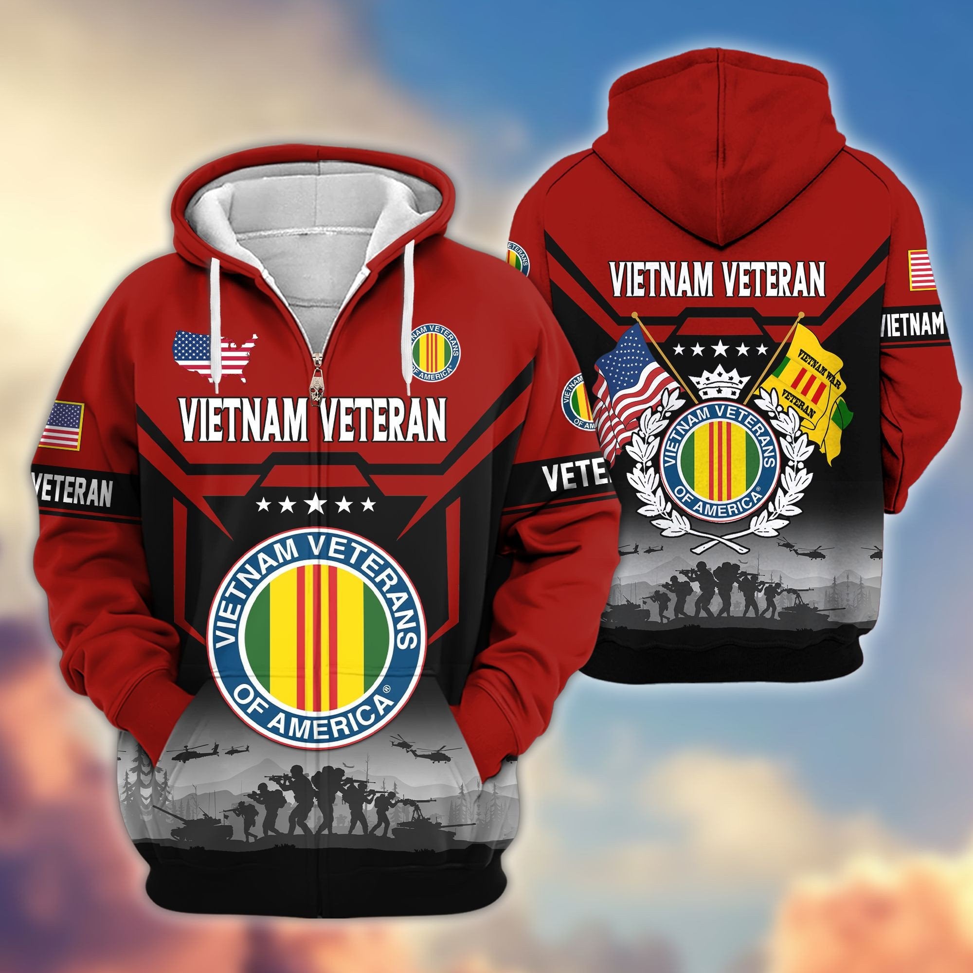 Premium US Veterans Zip Hoodie BPHN011014, Gifts For US Veterans, Gifts On Father's Day, Veterans Day.