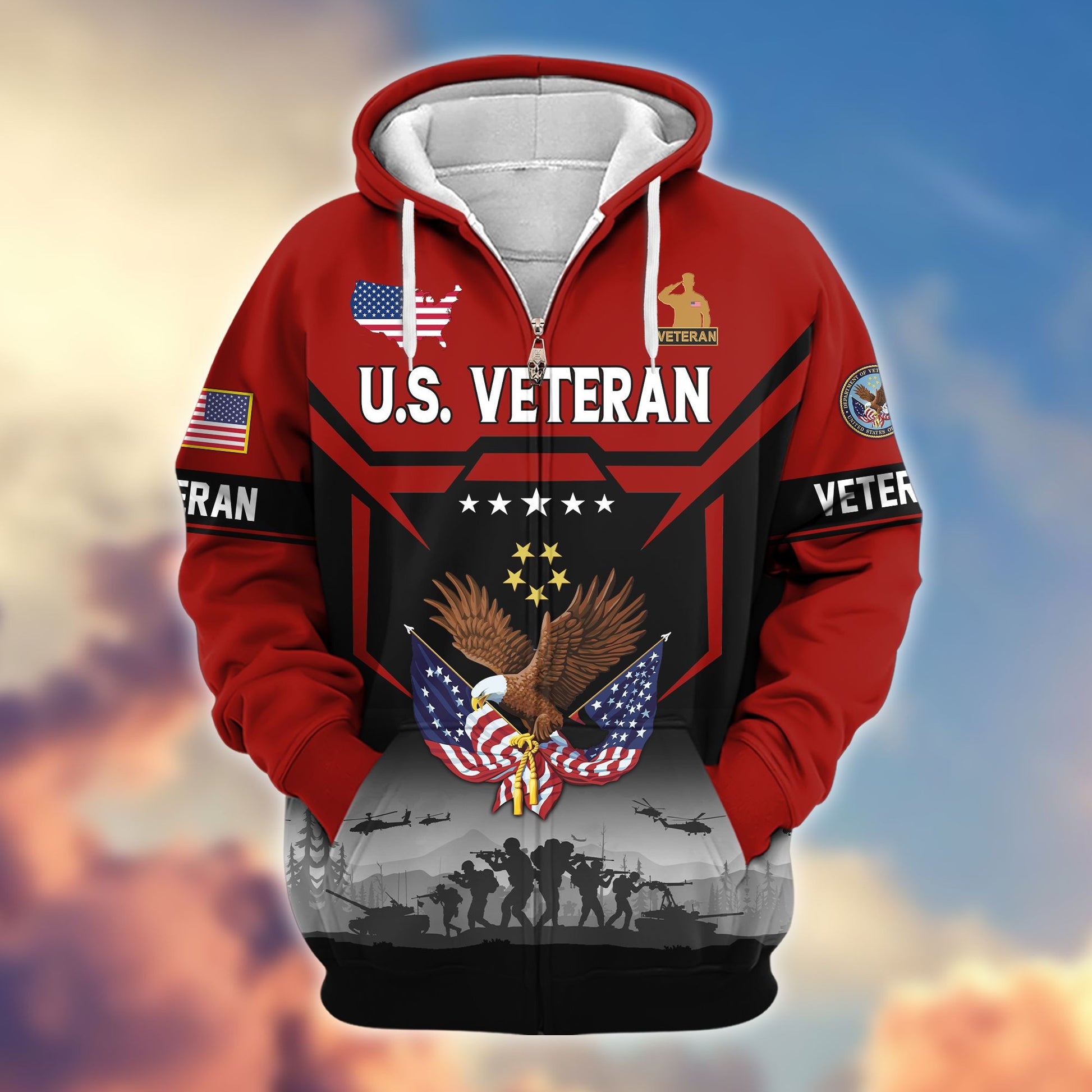 Premium US Veterans Zip Hoodie BPHN011014, Gifts For US Veterans, Gifts On Father's Day, Veterans Day.