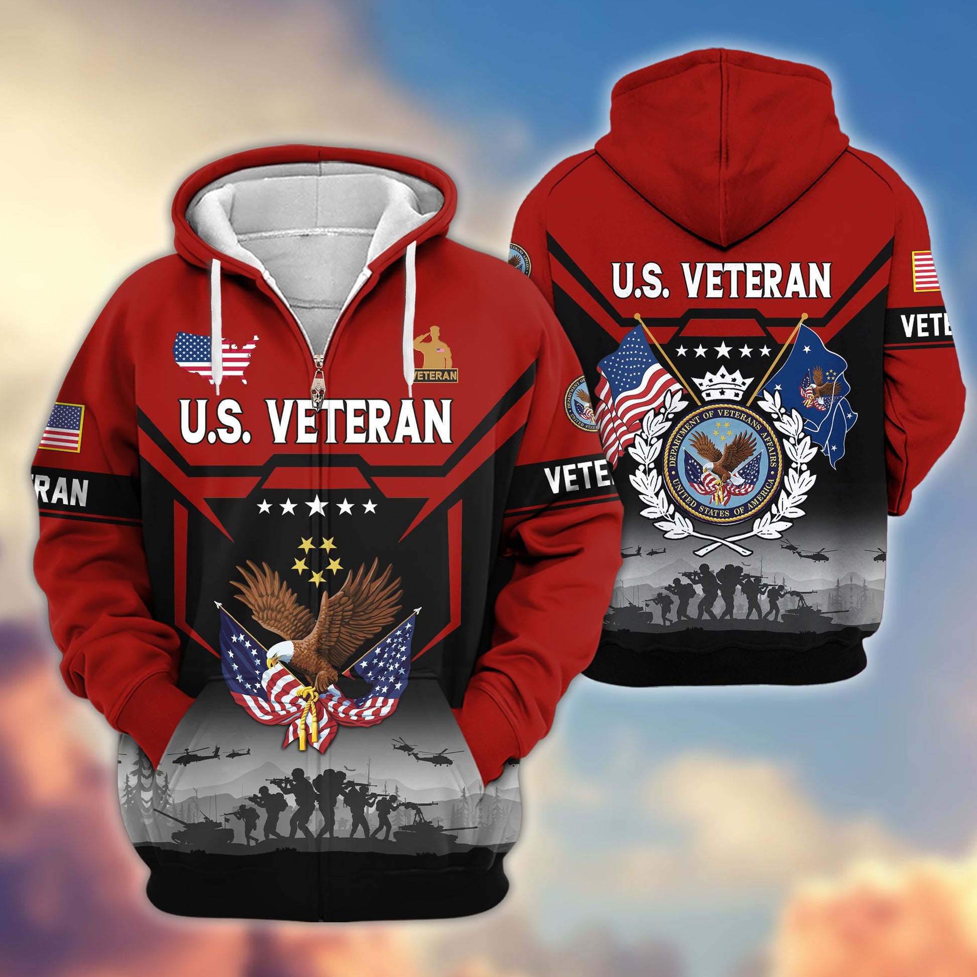 Premium US Veterans Zip Hoodie BPHN011014, Gifts For US Veterans, Gifts On Father's Day, Veterans Day.