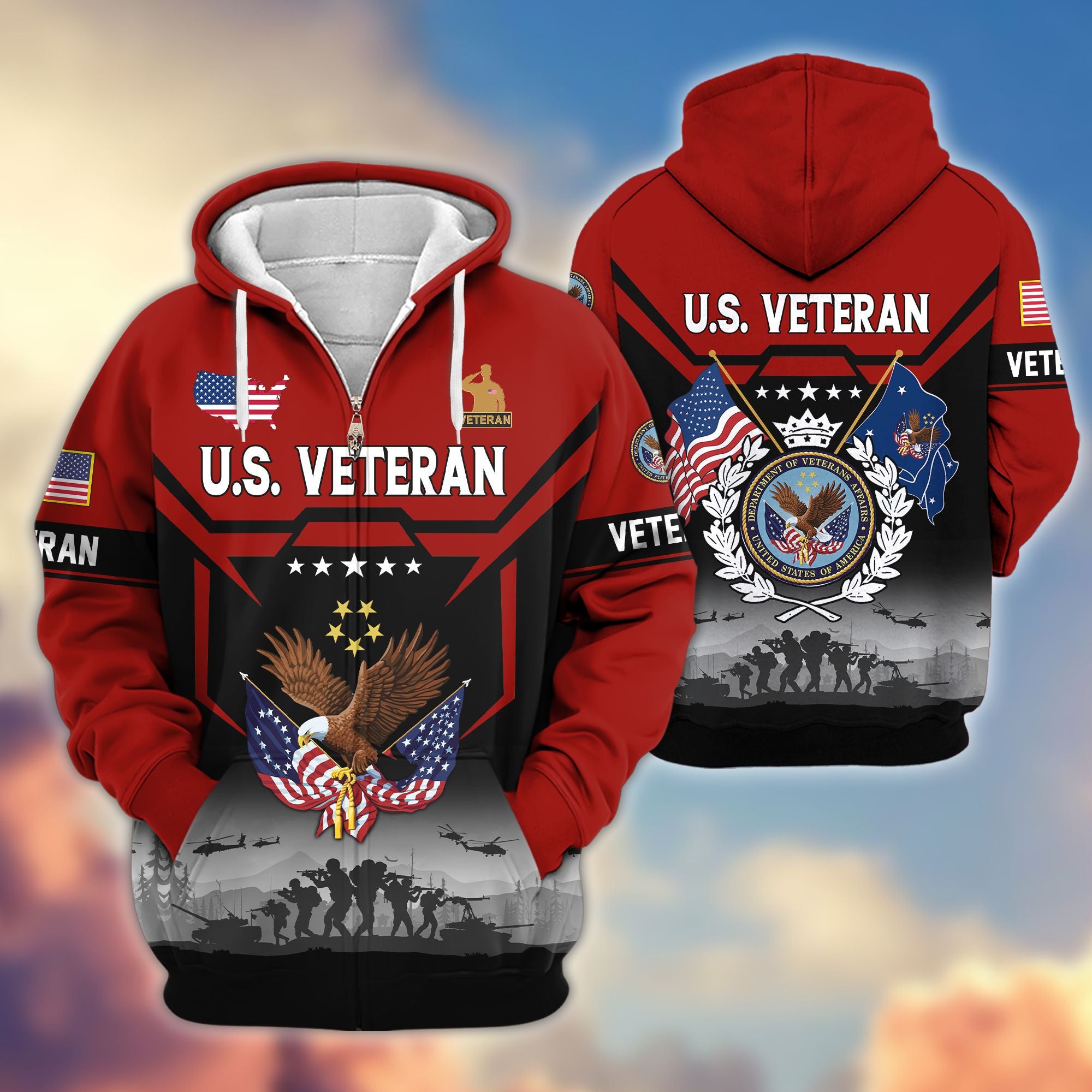 Premium US Veterans Zip Hoodie BPHN011014, Gifts For US Veterans, Gifts On Father's Day, Veterans Day.