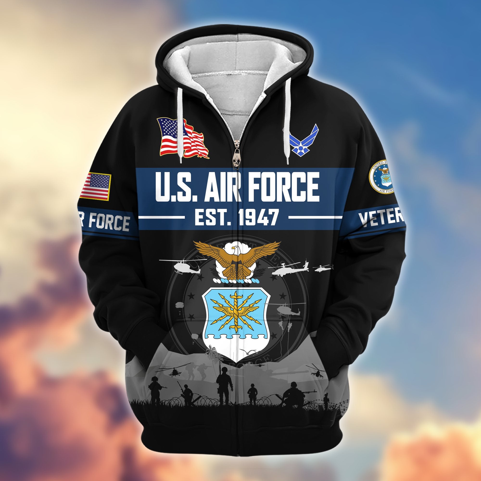 Premium US Veterans Zip Hoodie BPHN021011, Gifts For US Veterans, Gifts On Father's Day, Veterans Day.
