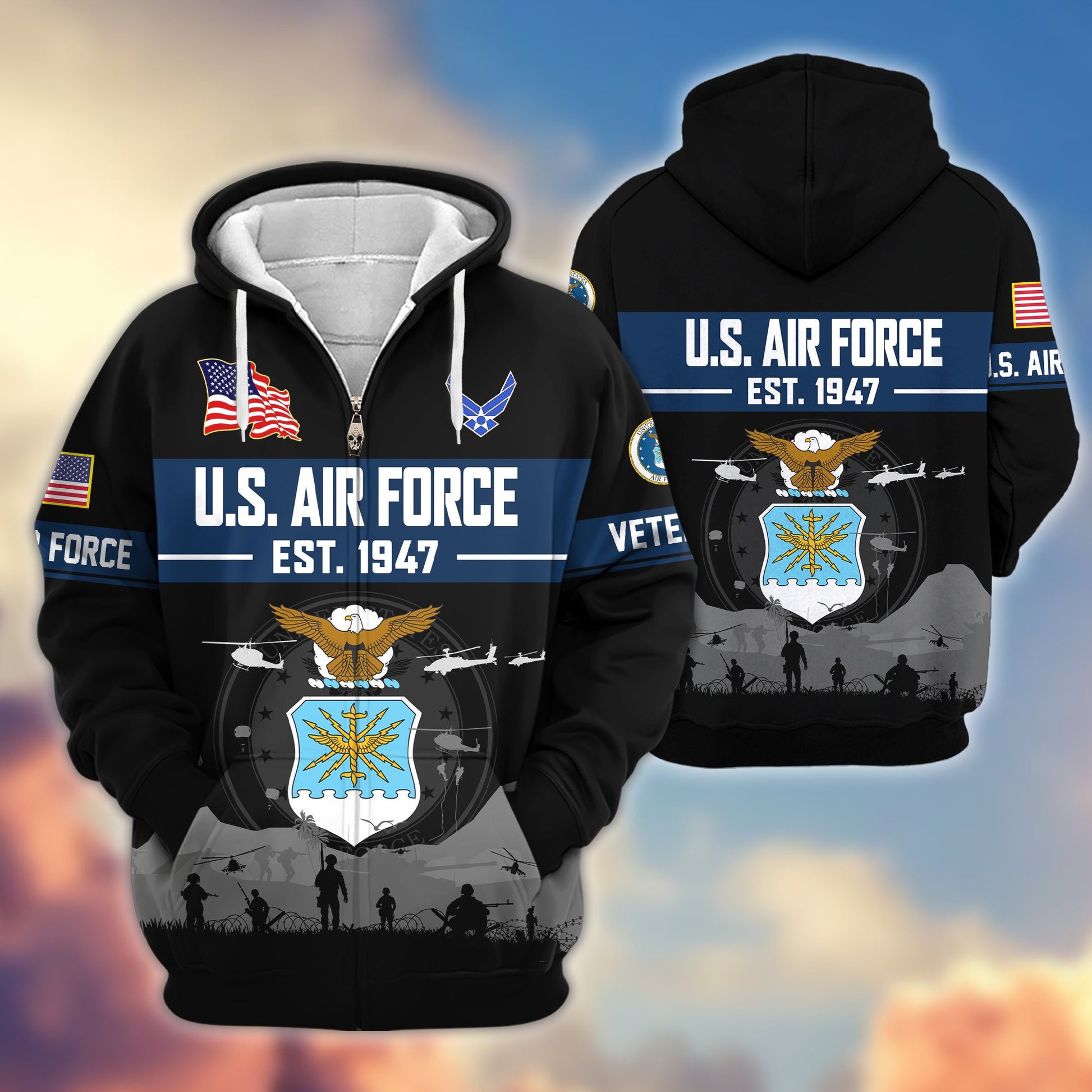 Premium US Veterans Zip Hoodie BPHN021011, Gifts For US Veterans, Gifts On Father's Day, Veterans Day.