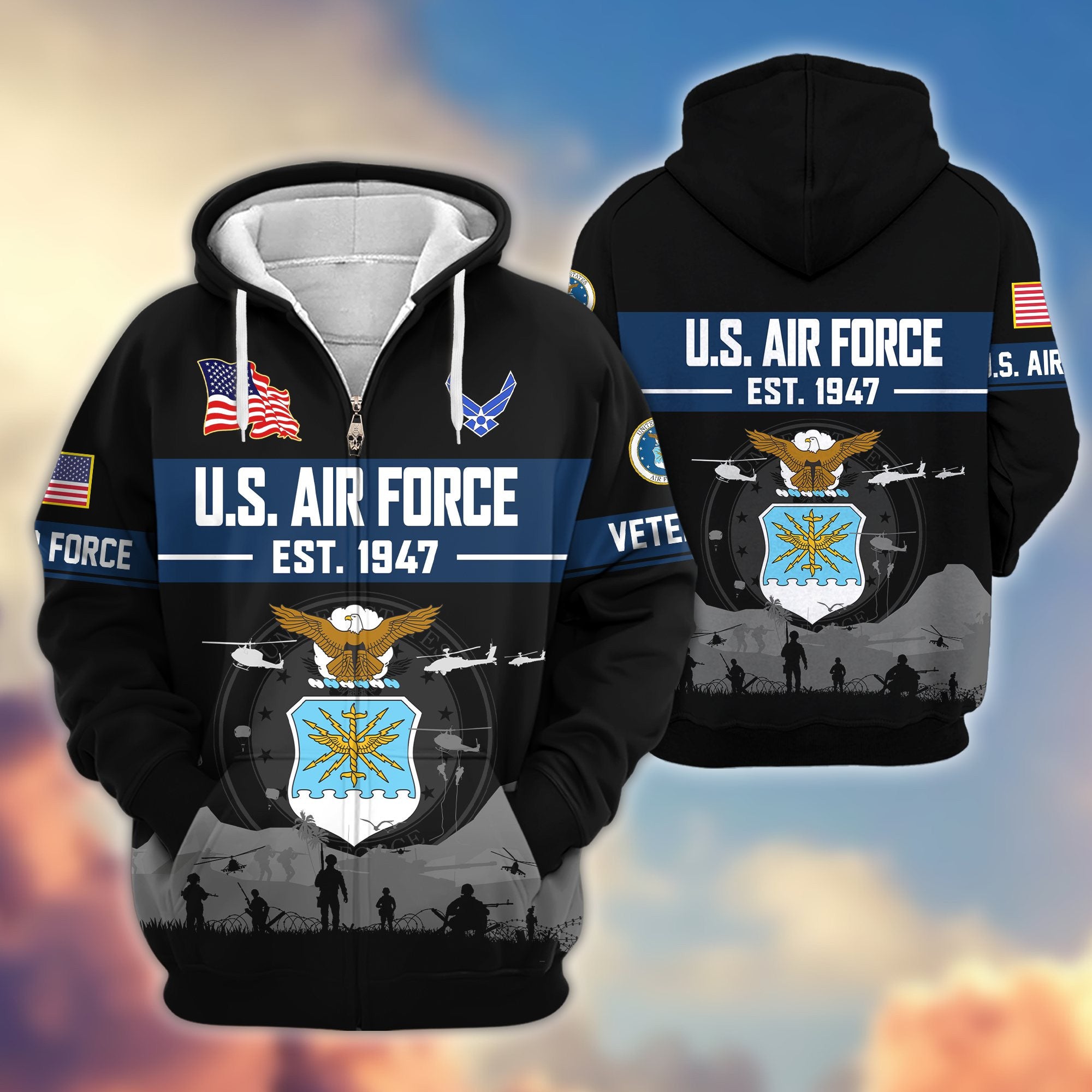 Premium US Veterans Zip Hoodie BPHN021011, Gifts For US Veterans, Gifts On Father's Day, Veterans Day.