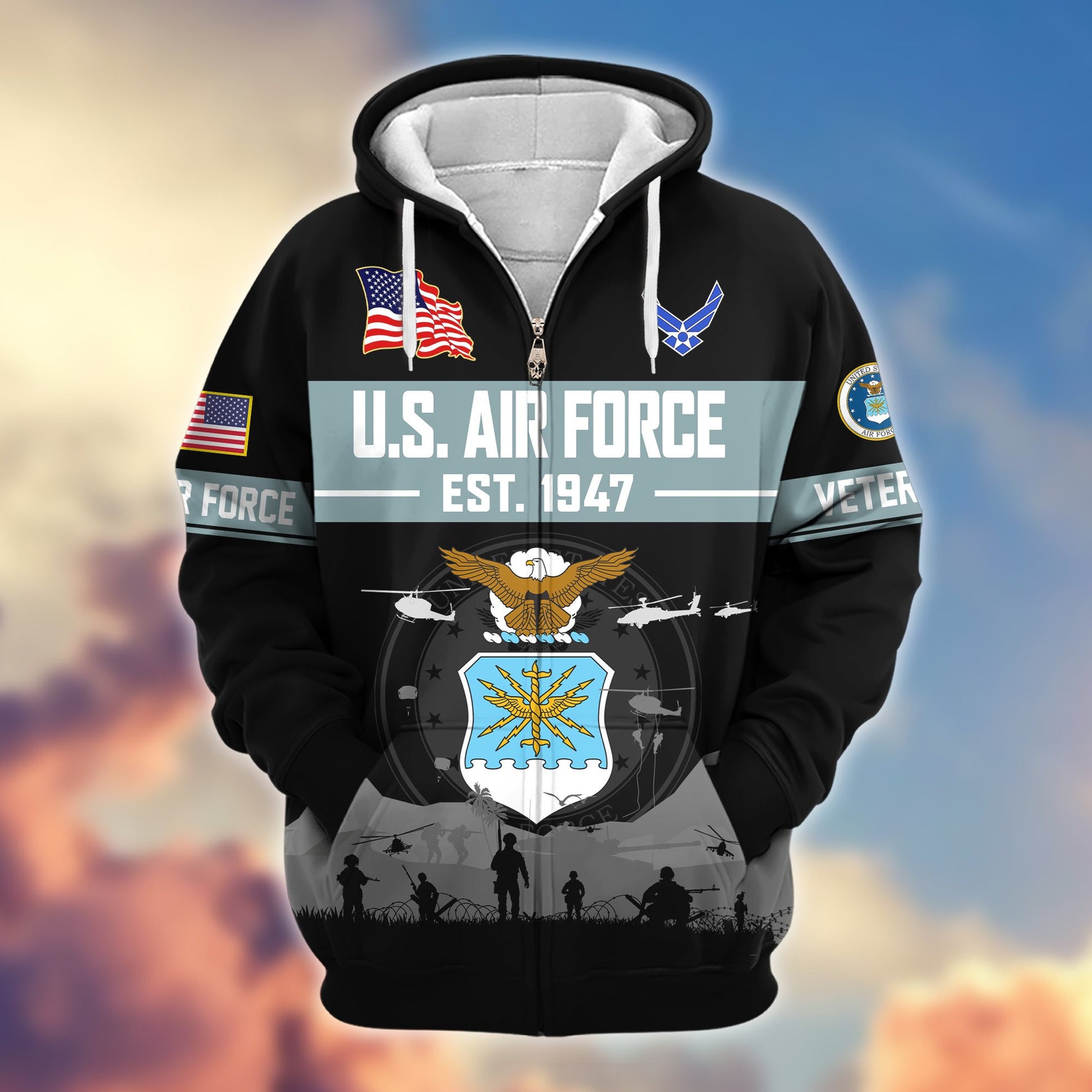 Premium US Veterans Zip Hoodie BPHN021011, Gifts For US Veterans, Gifts On Father's Day, Veterans Day.