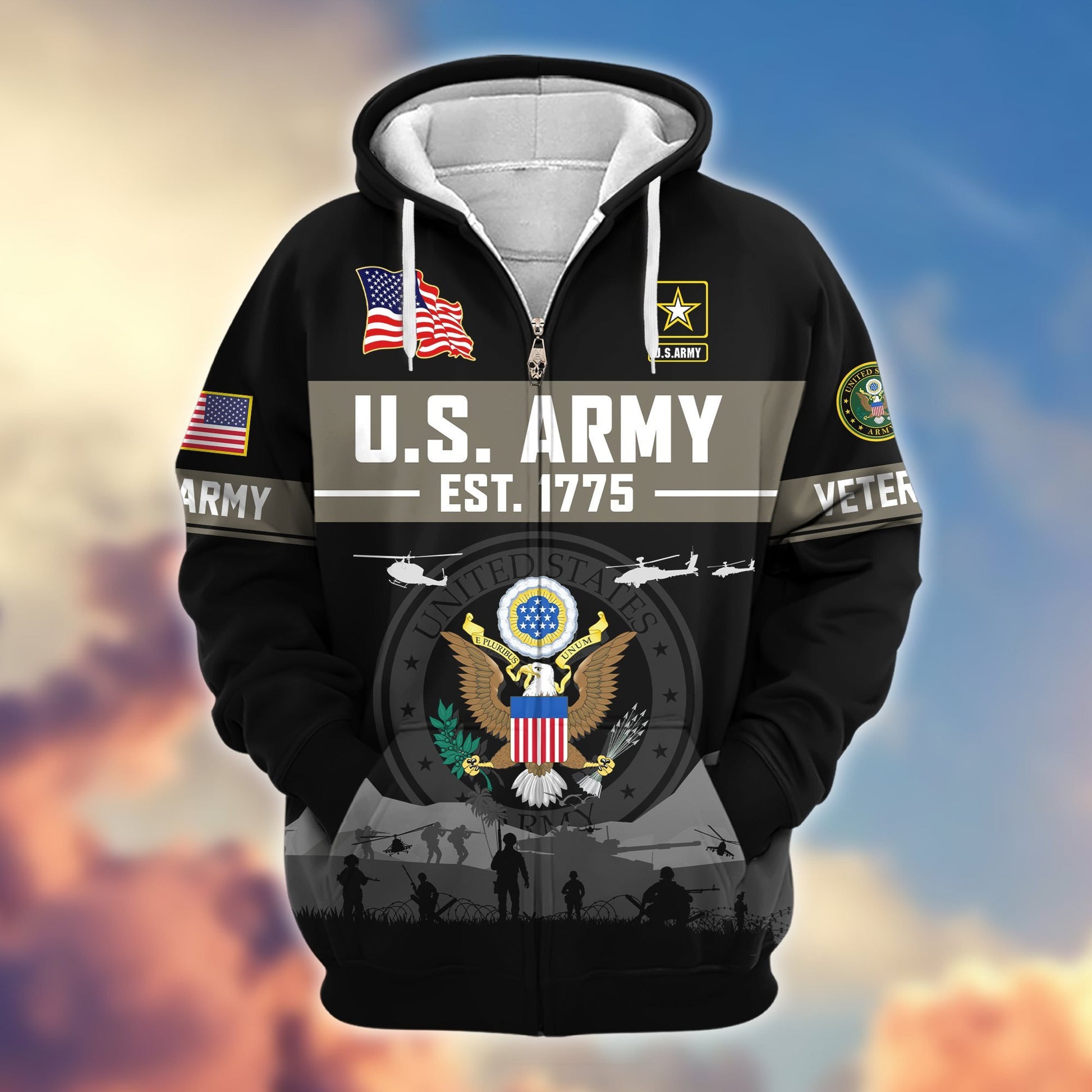 Premium US Veterans Zip Hoodie BPHN021011, Gifts For US Veterans, Gifts On Father's Day, Veterans Day.