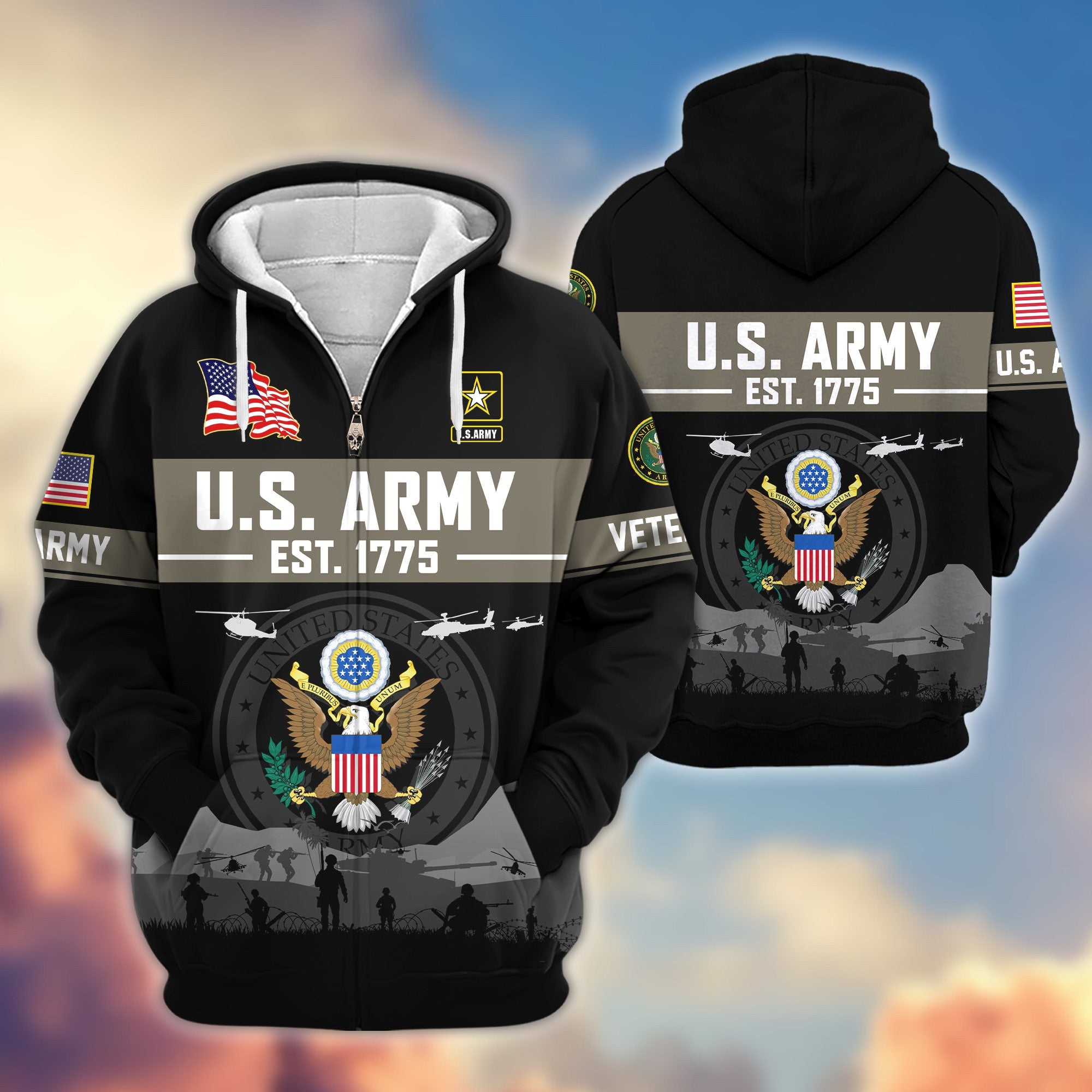 Premium US Veterans Zip Hoodie BPHN021011, Gifts For US Veterans, Gifts On Father's Day, Veterans Day.