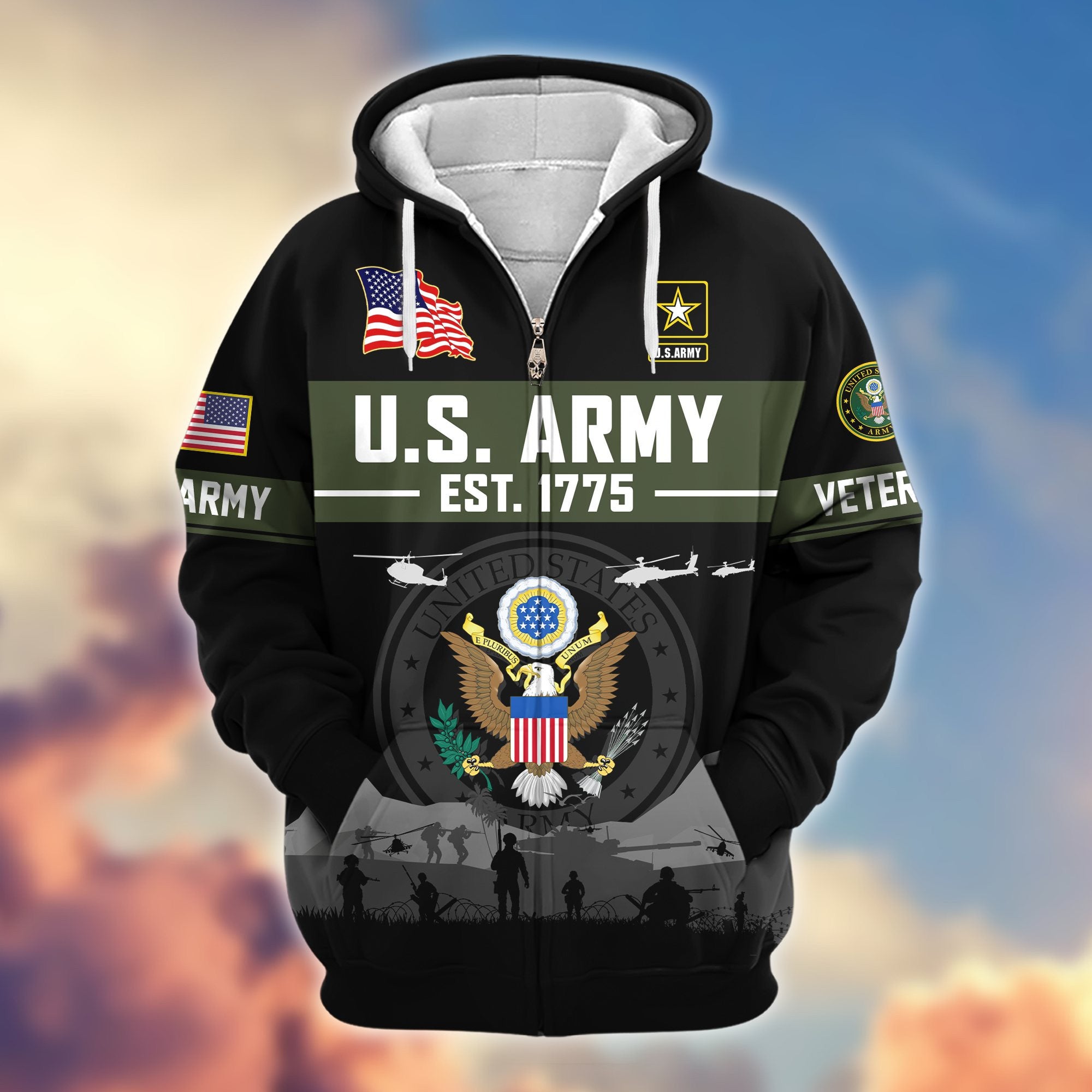 Premium US Veterans Zip Hoodie BPHN021011, Gifts For US Veterans, Gifts On Father's Day, Veterans Day.