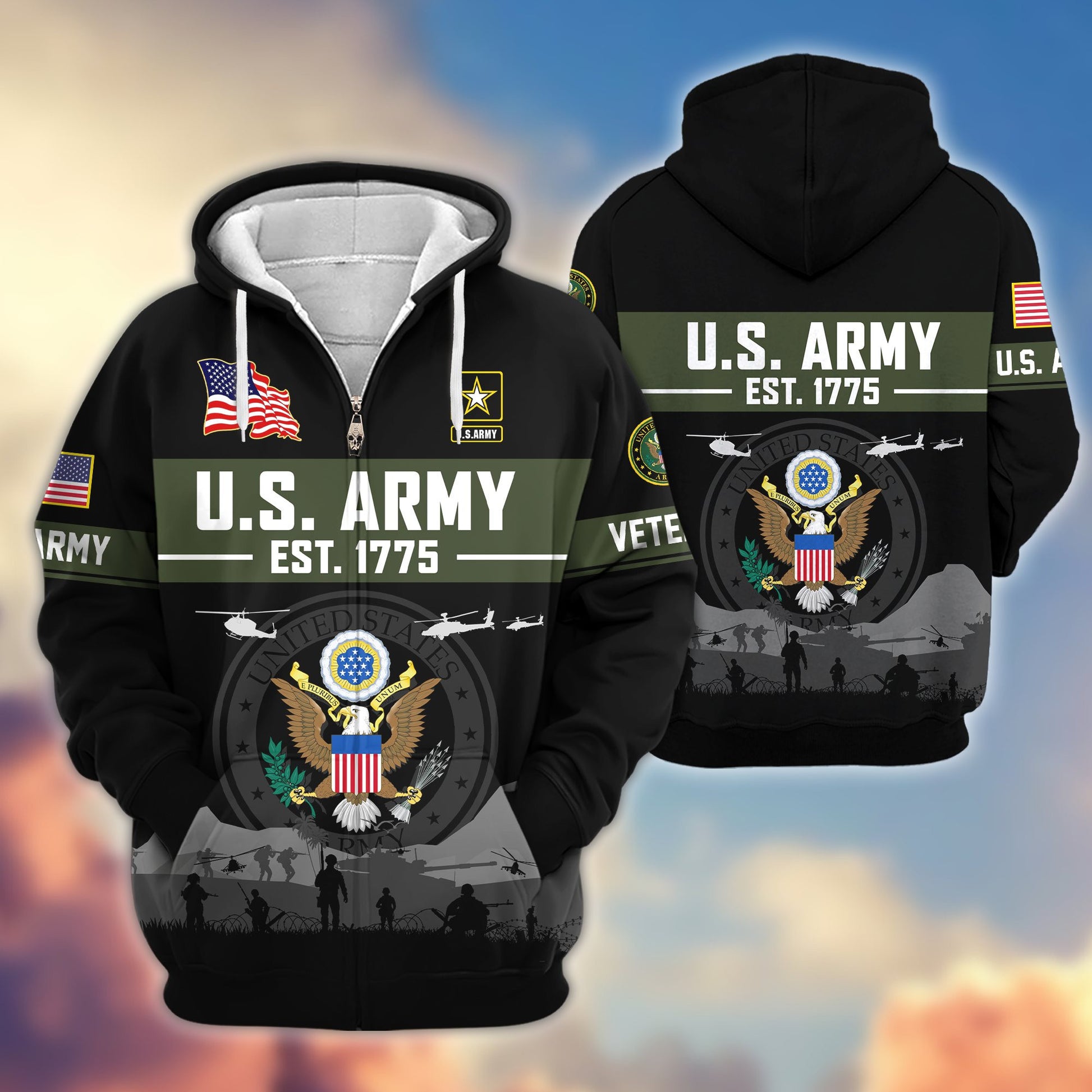 Premium US Veterans Zip Hoodie BPHN021011, Gifts For US Veterans, Gifts On Father's Day, Veterans Day.