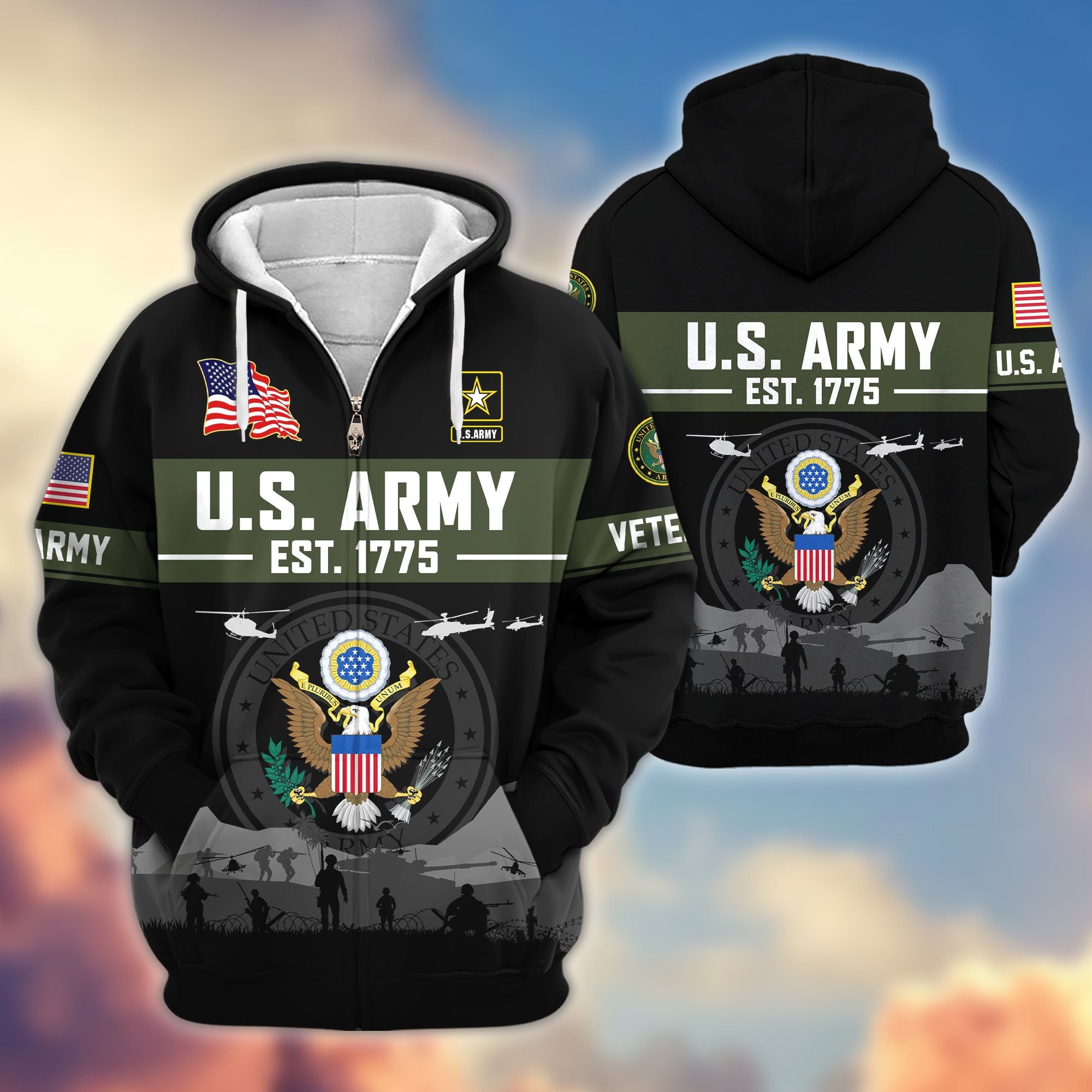 Premium US Veterans Zip Hoodie BPHN021011, Gifts For US Veterans, Gifts On Father's Day, Veterans Day.