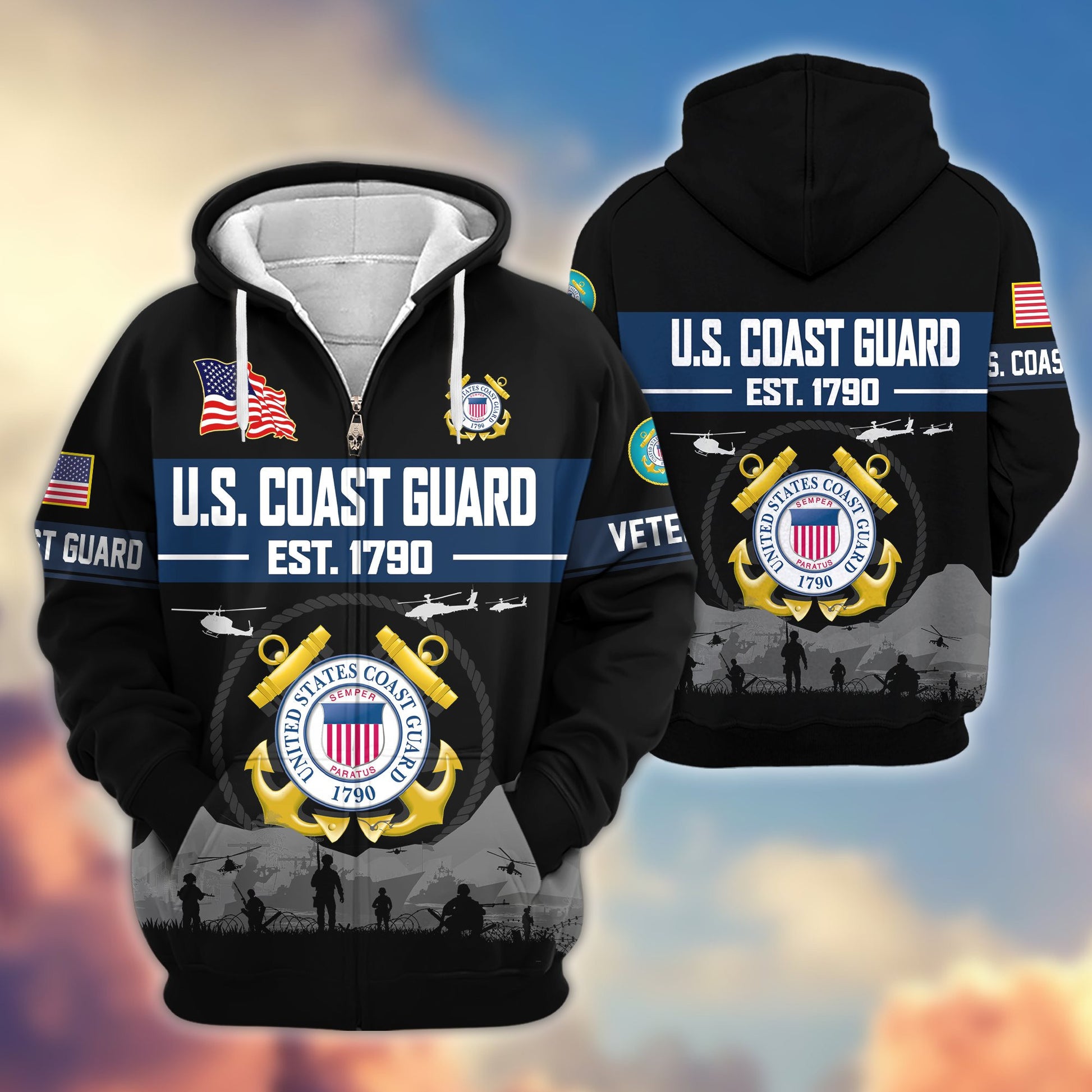 Premium US Veterans Zip Hoodie BPHN021011, Gifts For US Veterans, Gifts On Father's Day, Veterans Day.