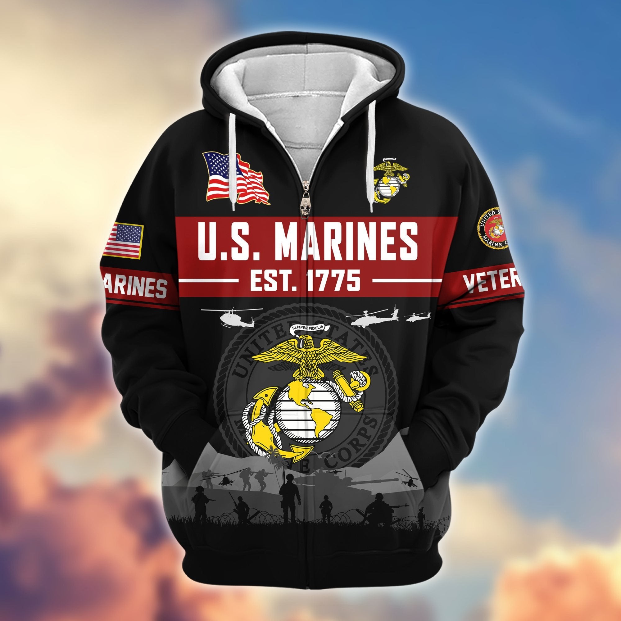 Premium US Veterans Zip Hoodie BPHN021011, Gifts For US Veterans, Gifts On Father's Day, Veterans Day.