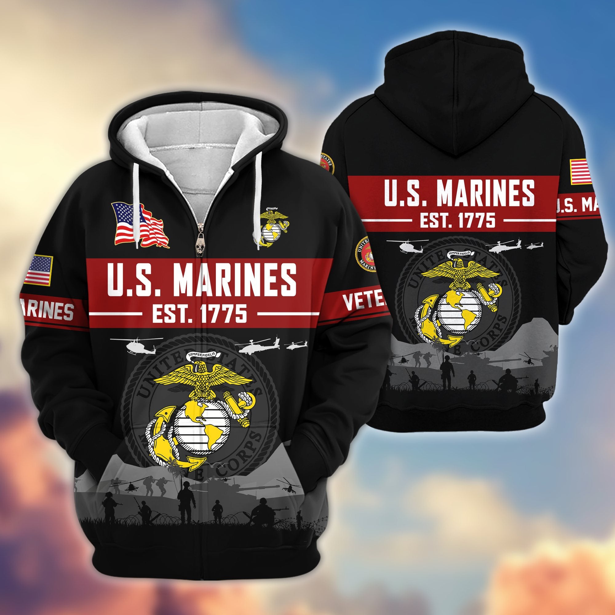 Premium US Veterans Zip Hoodie BPHN021011, Gifts For US Veterans, Gifts On Father's Day, Veterans Day.