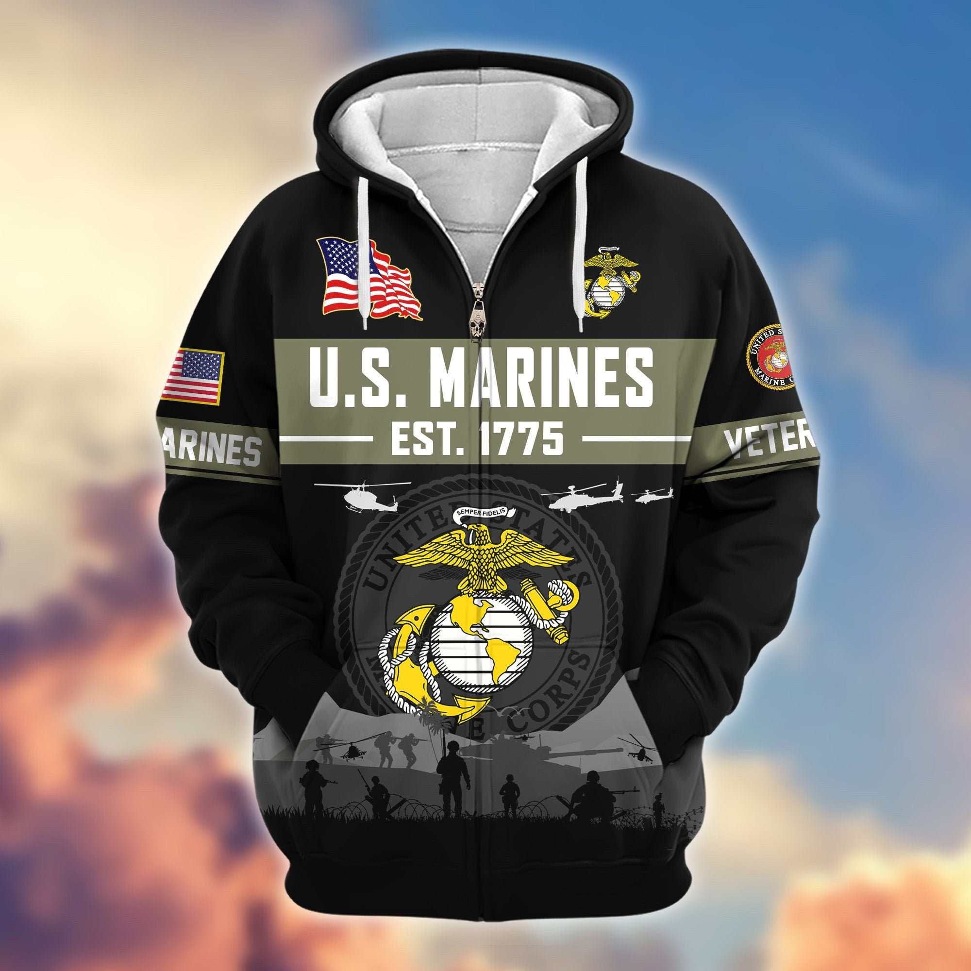 Premium US Veterans Zip Hoodie BPHN021011, Gifts For US Veterans, Gifts On Father's Day, Veterans Day.