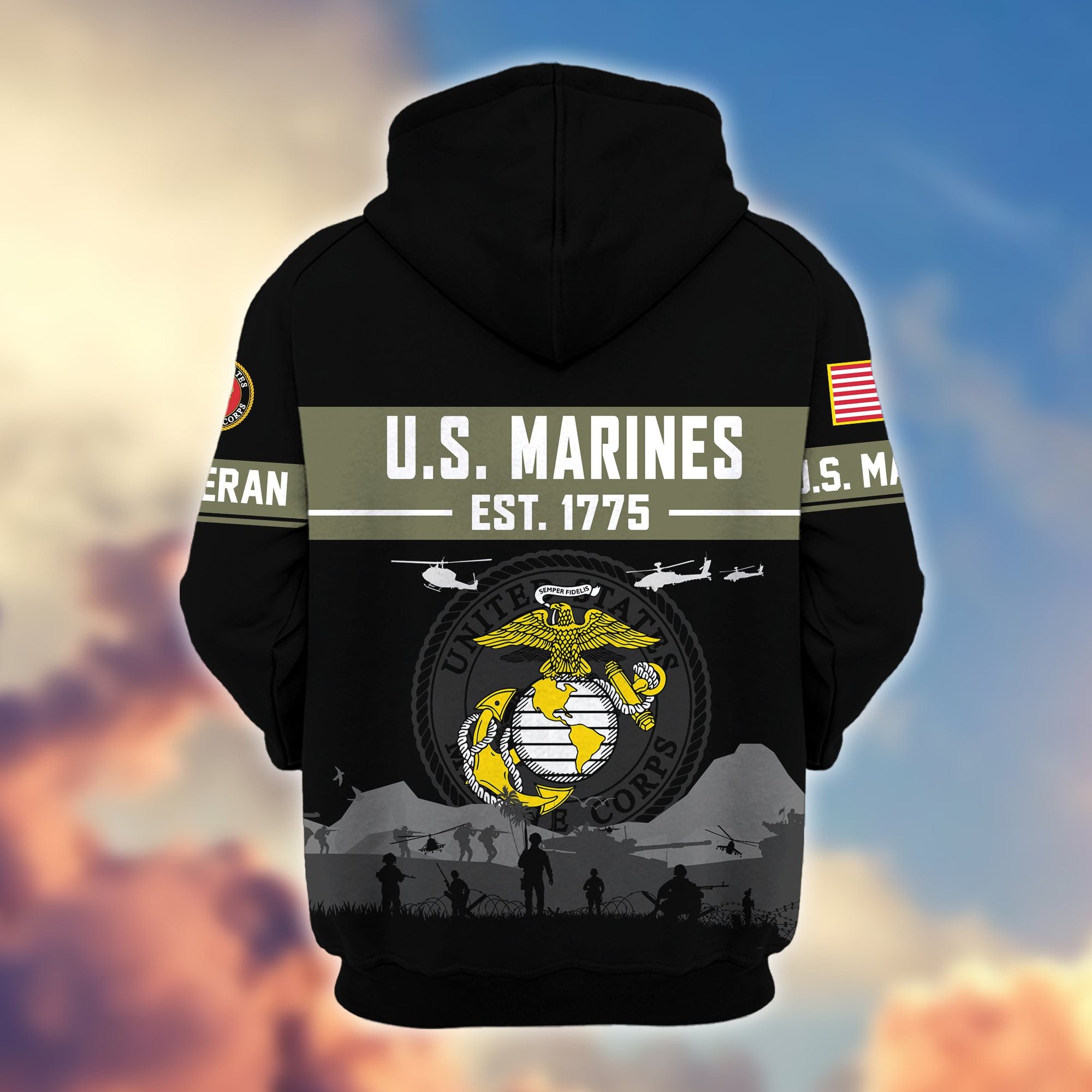 Premium US Veterans Zip Hoodie BPHN021011, Gifts For US Veterans, Gifts On Father's Day, Veterans Day.