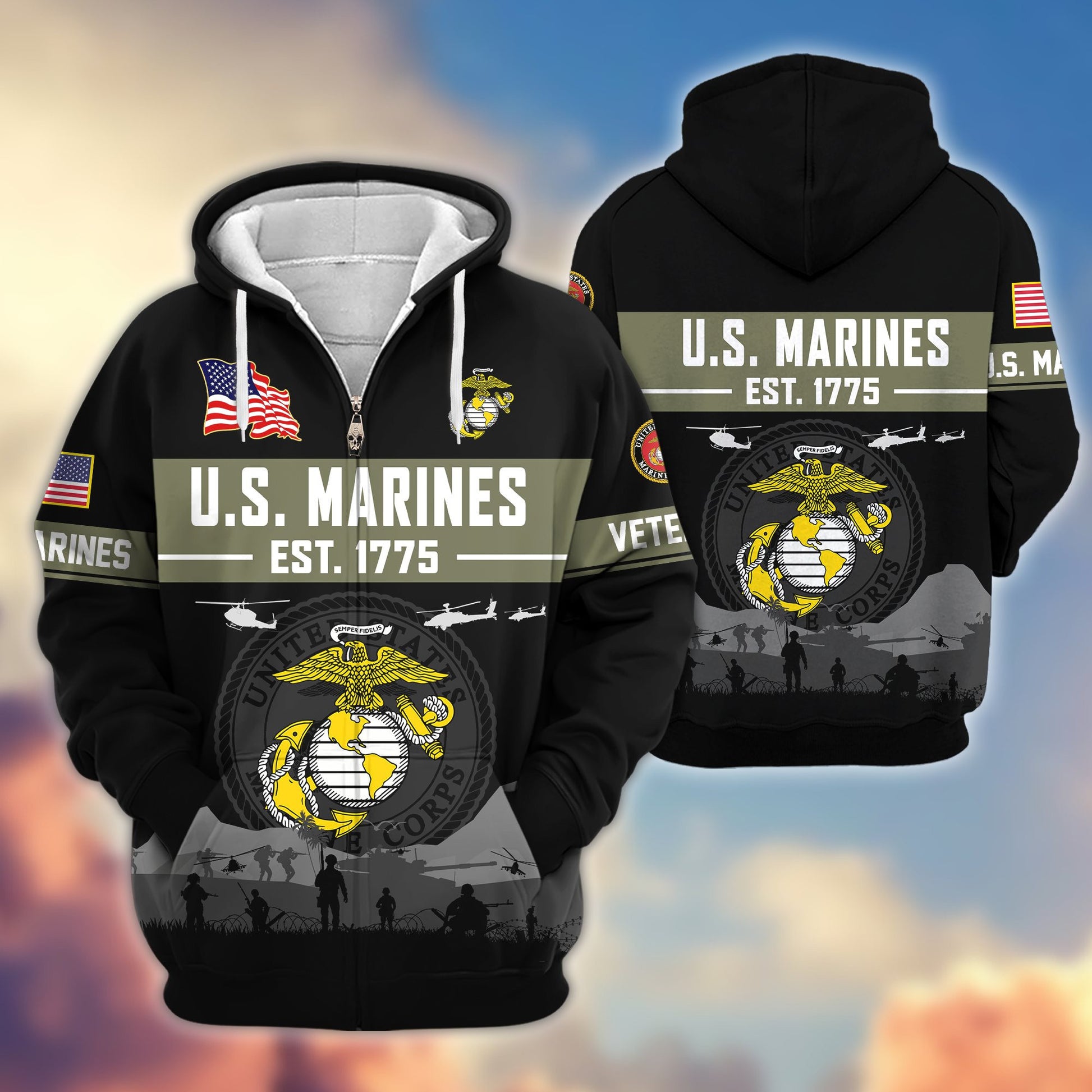 Premium US Veterans Zip Hoodie BPHN021011, Gifts For US Veterans, Gifts On Father's Day, Veterans Day.
