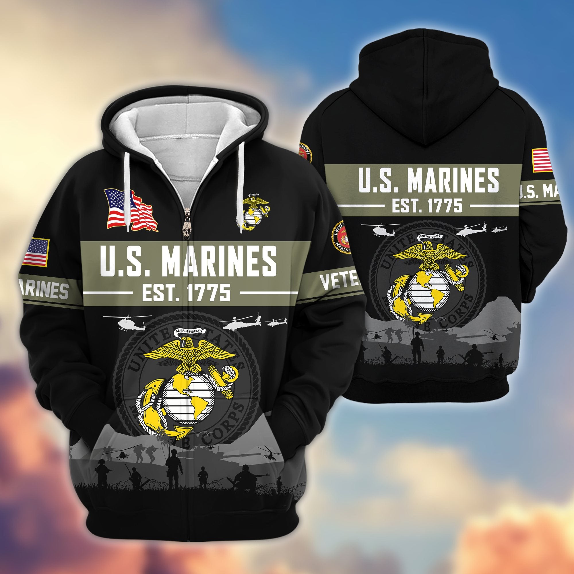 Premium US Veterans Zip Hoodie BPHN021011, Gifts For US Veterans, Gifts On Father's Day, Veterans Day.
