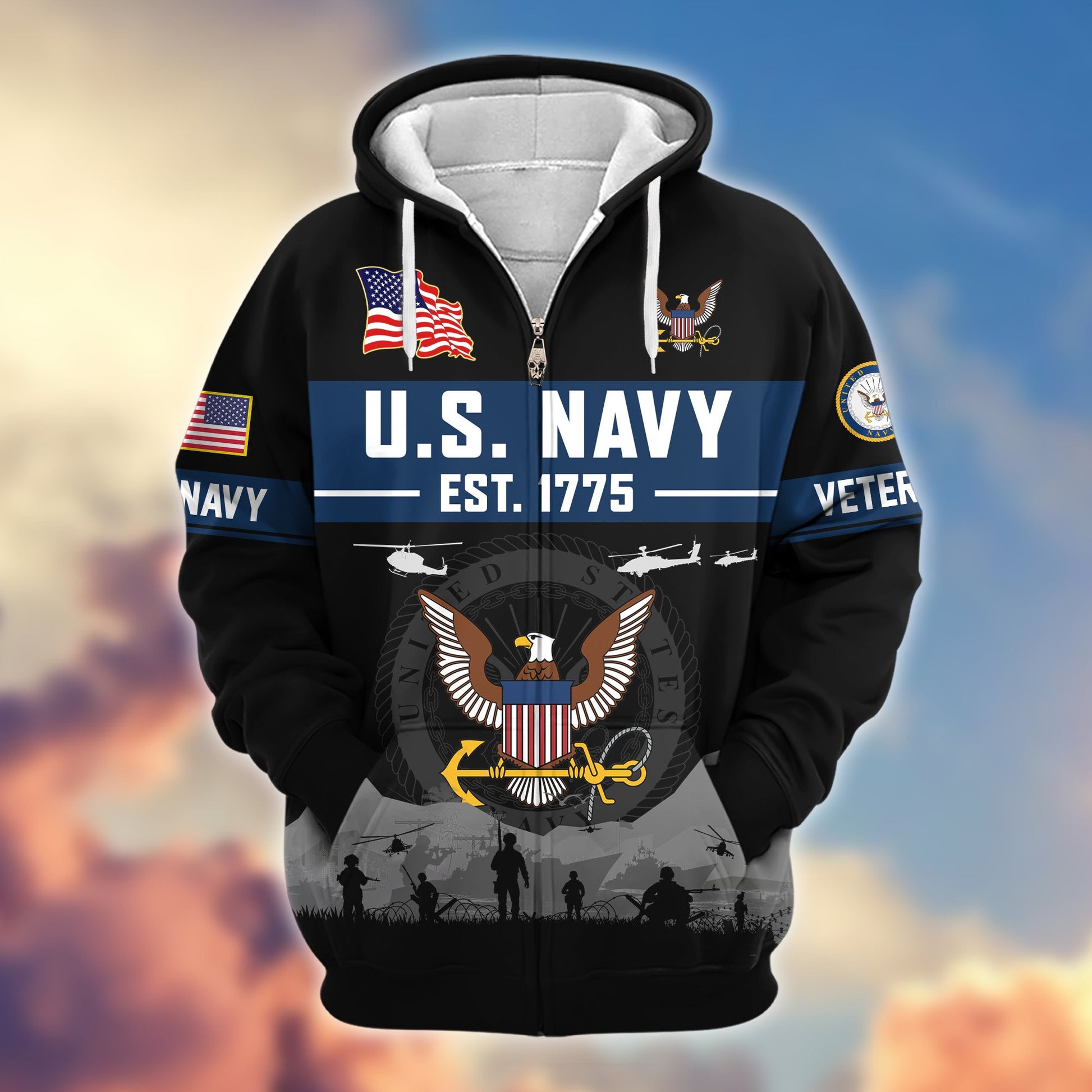 Premium US Veterans Zip Hoodie BPHN021011, Gifts For US Veterans, Gifts On Father's Day, Veterans Day.