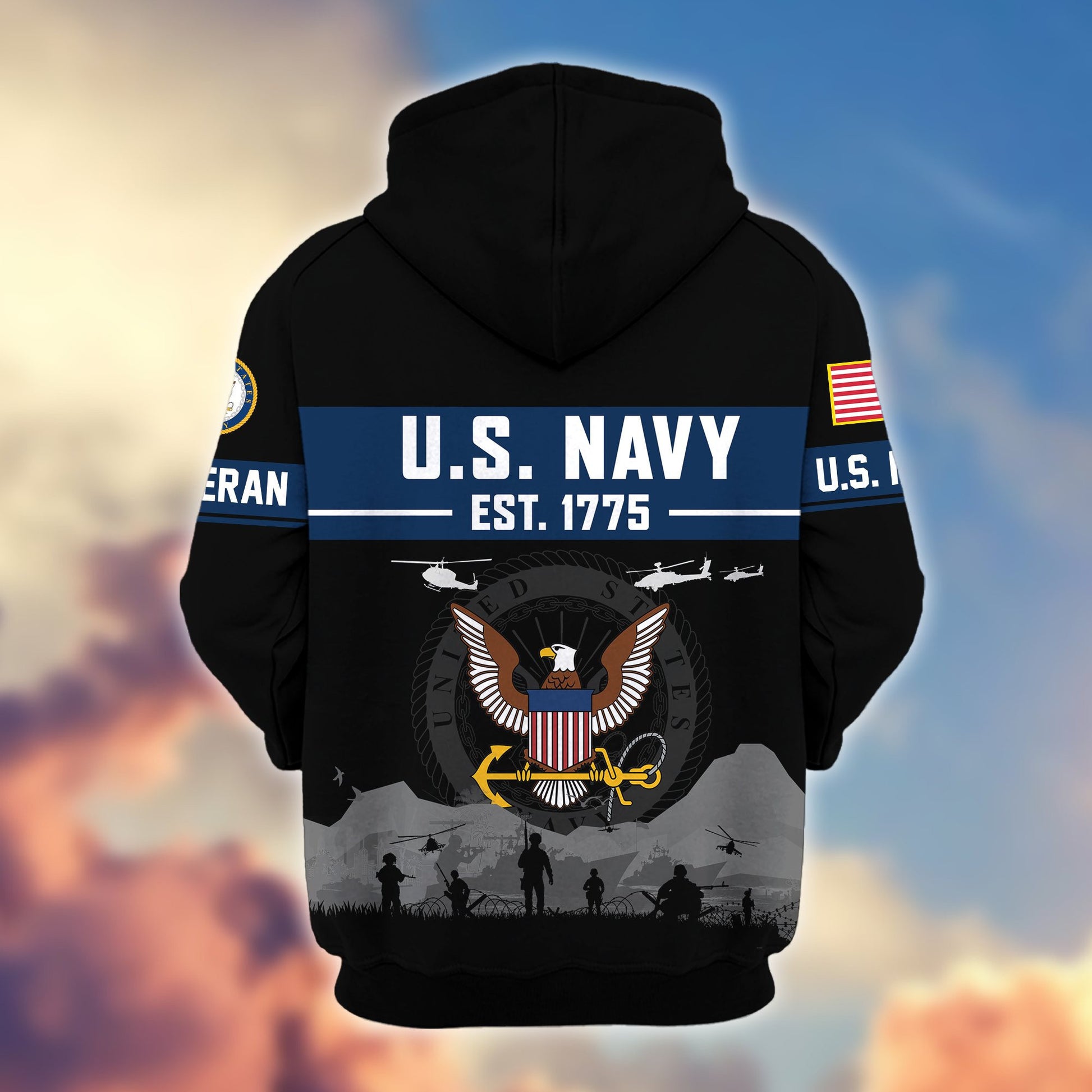Premium US Veterans Zip Hoodie BPHN021011, Gifts For US Veterans, Gifts On Father's Day, Veterans Day.