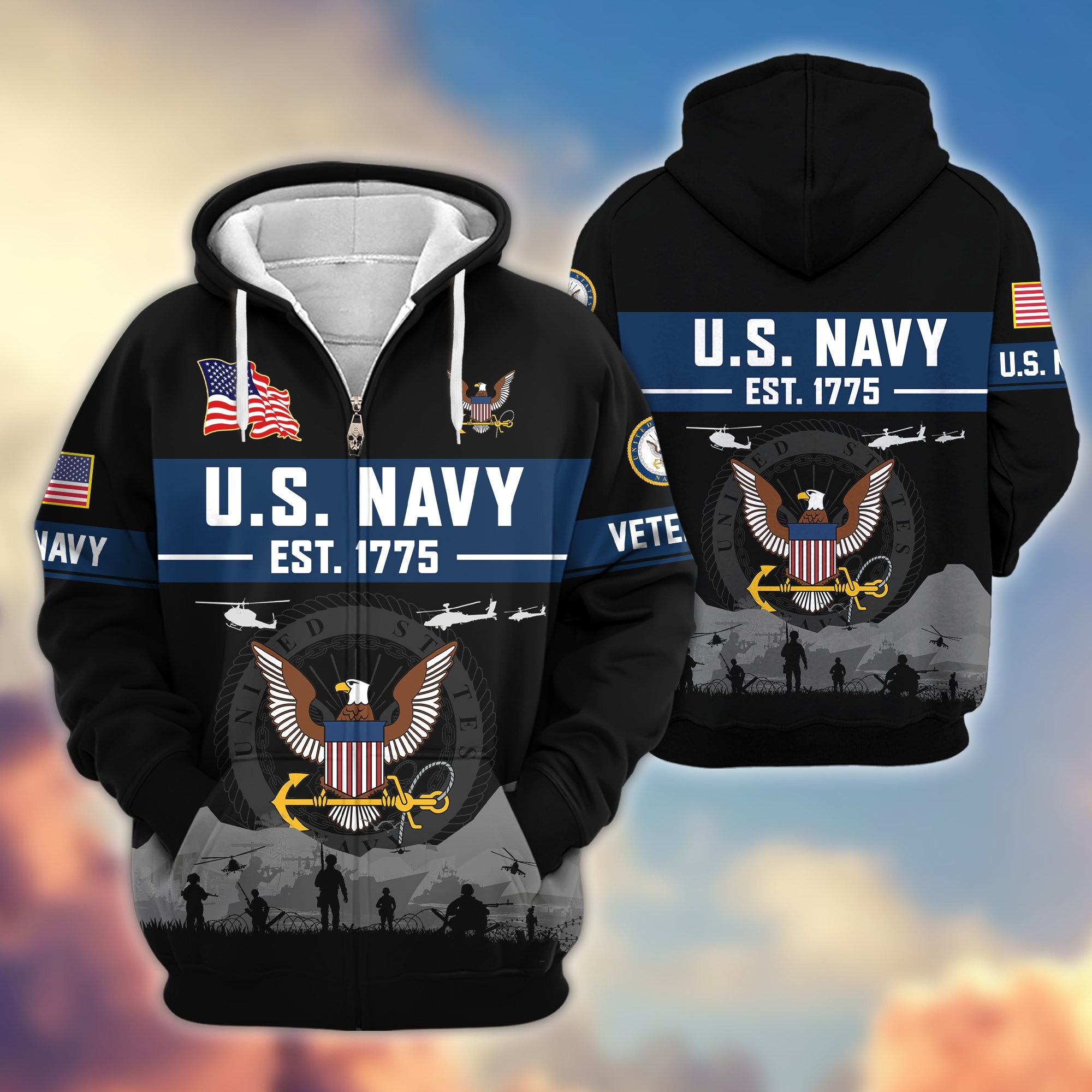 Premium US Veterans Zip Hoodie BPHN021011, Gifts For US Veterans, Gifts On Father's Day, Veterans Day.