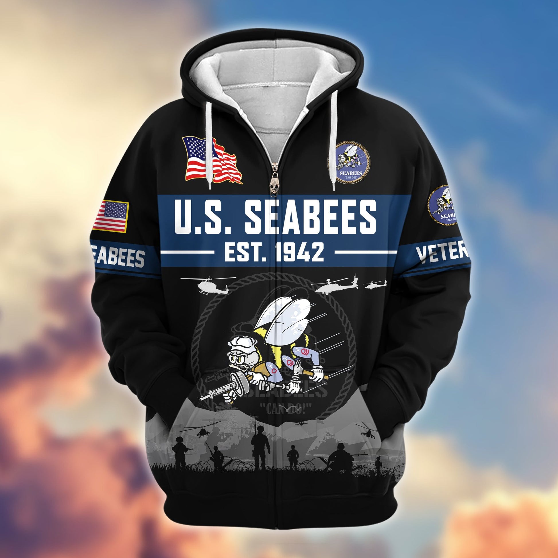 Premium US Veterans Zip Hoodie BPHN021011, Gifts For US Veterans, Gifts On Father's Day, Veterans Day.