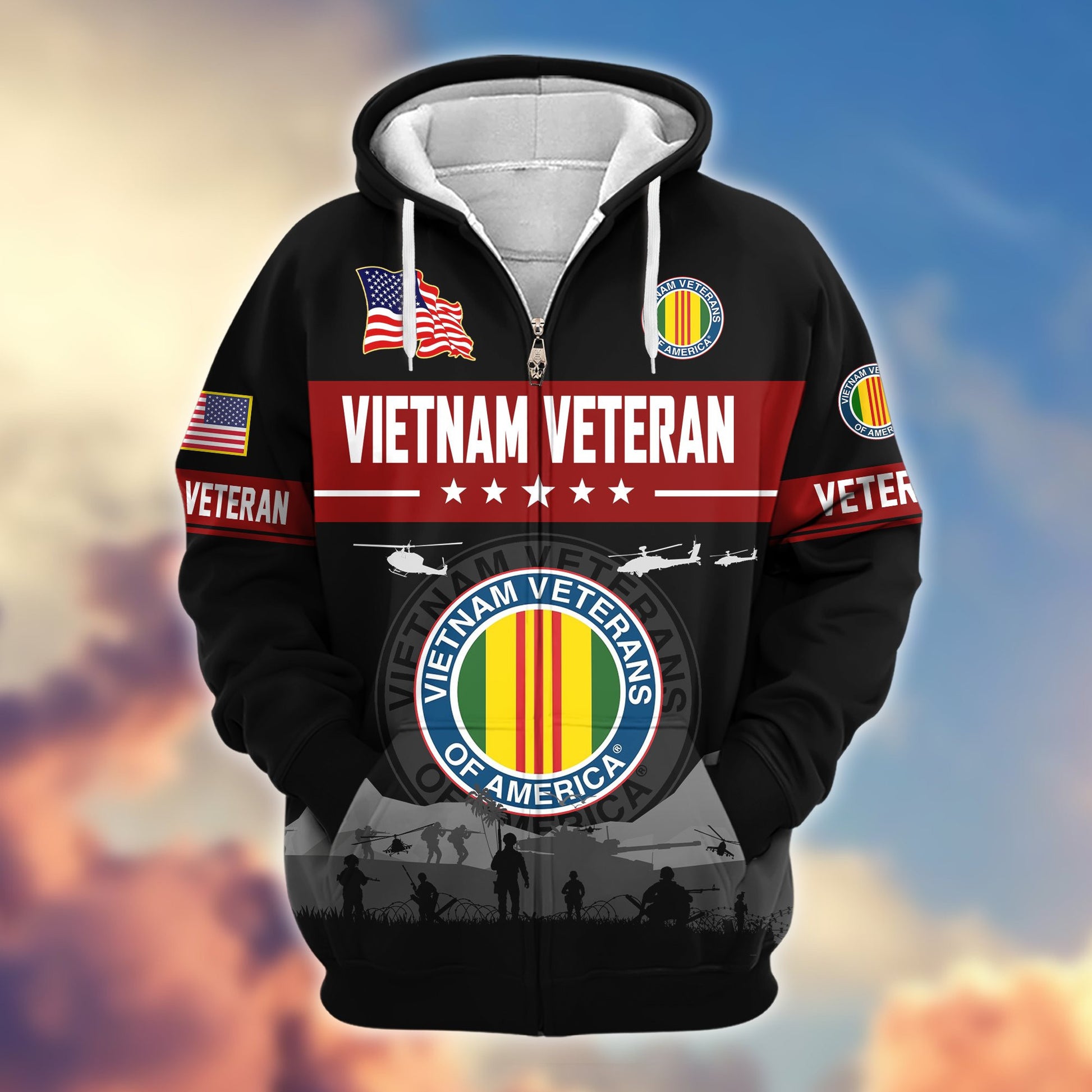 Premium US Veterans Zip Hoodie BPHN021011, Gifts For US Veterans, Gifts On Father's Day, Veterans Day.