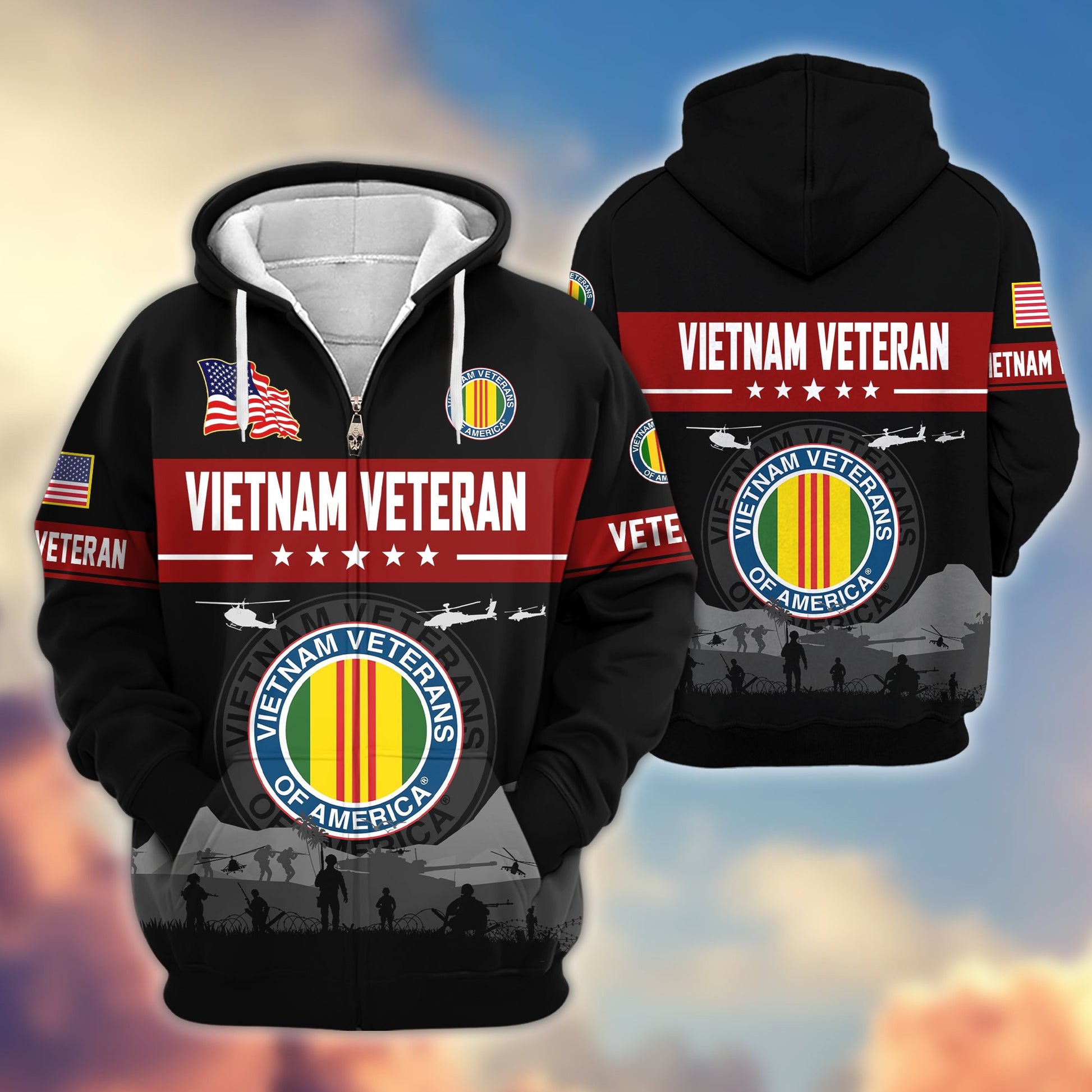Premium US Veterans Zip Hoodie BPHN021011, Gifts For US Veterans, Gifts On Father's Day, Veterans Day.