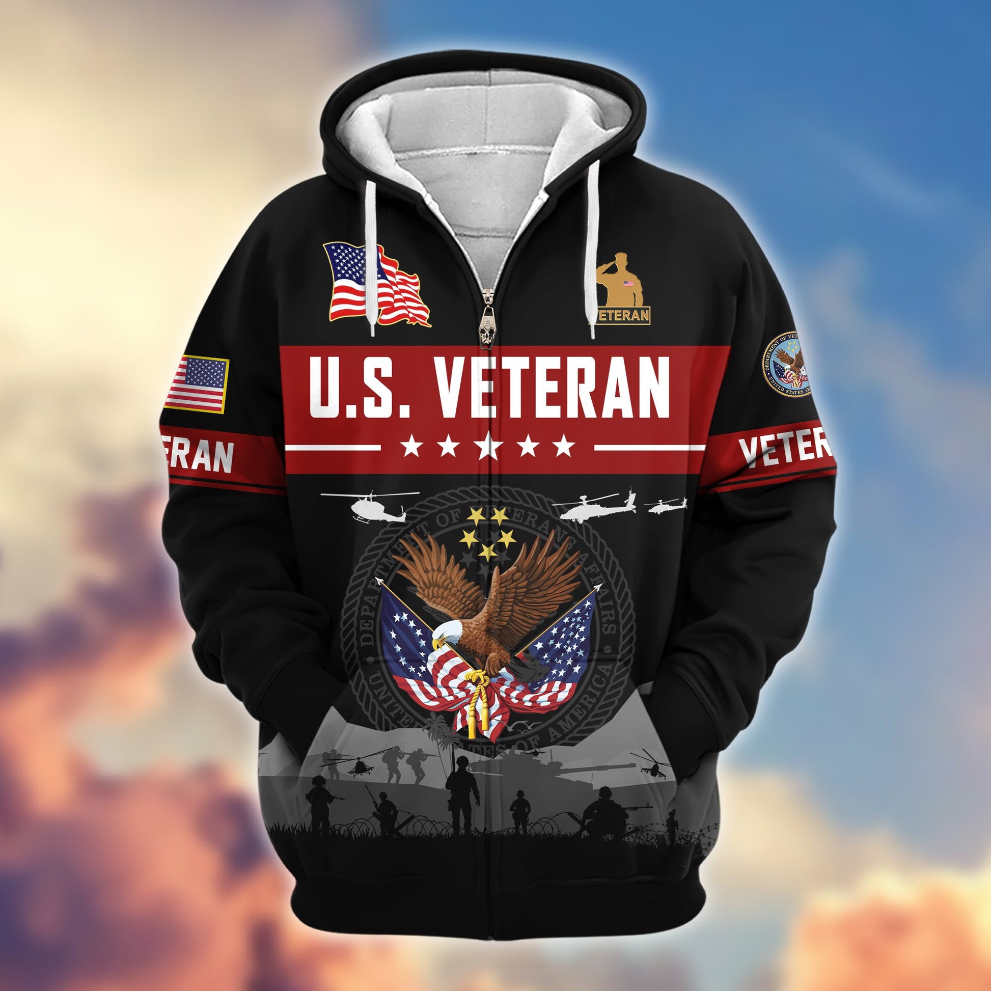 Premium US Veterans Zip Hoodie BPHN021011, Gifts For US Veterans, Gifts On Father's Day, Veterans Day.