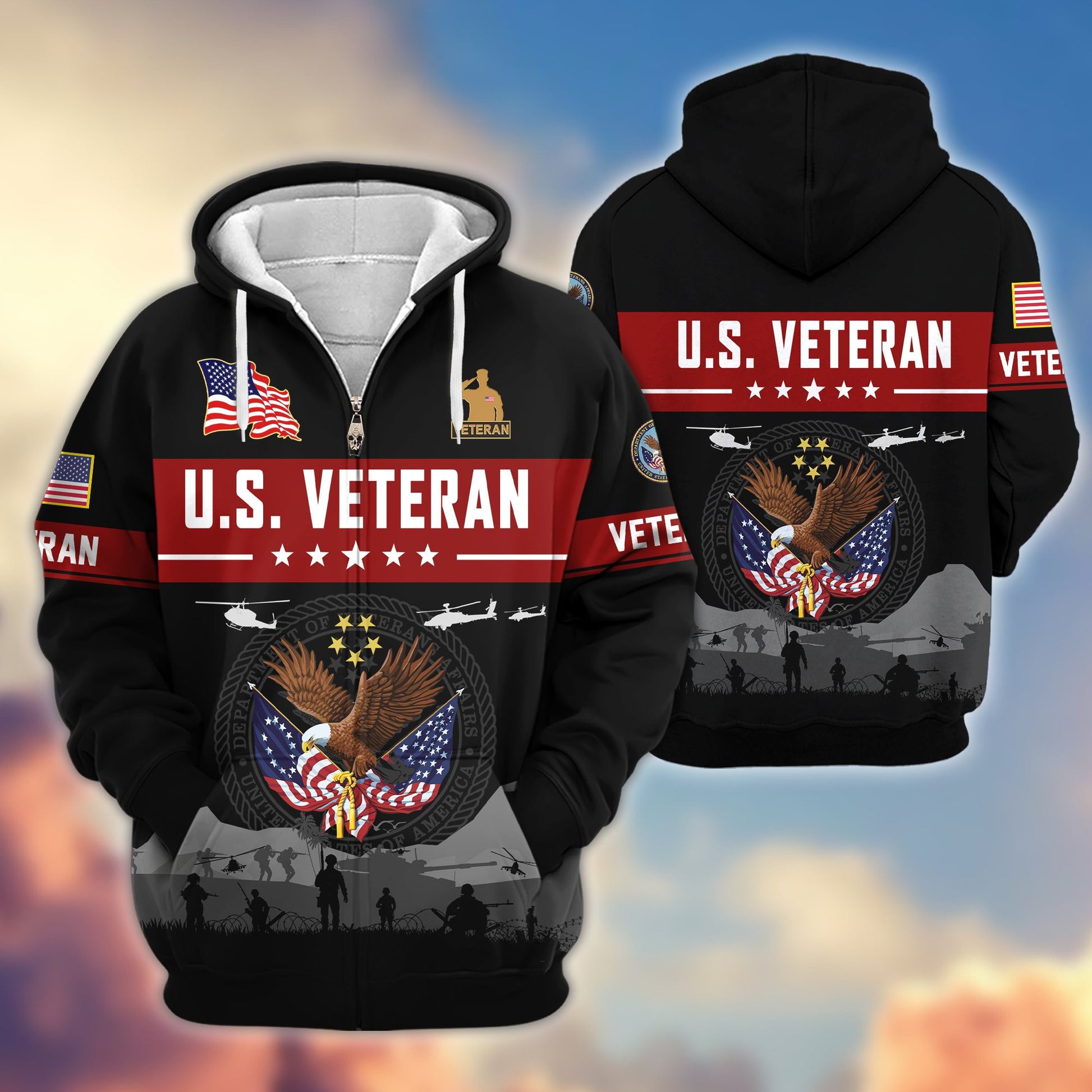 Premium US Veterans Zip Hoodie BPHN021011, Gifts For US Veterans, Gifts On Father's Day, Veterans Day.
