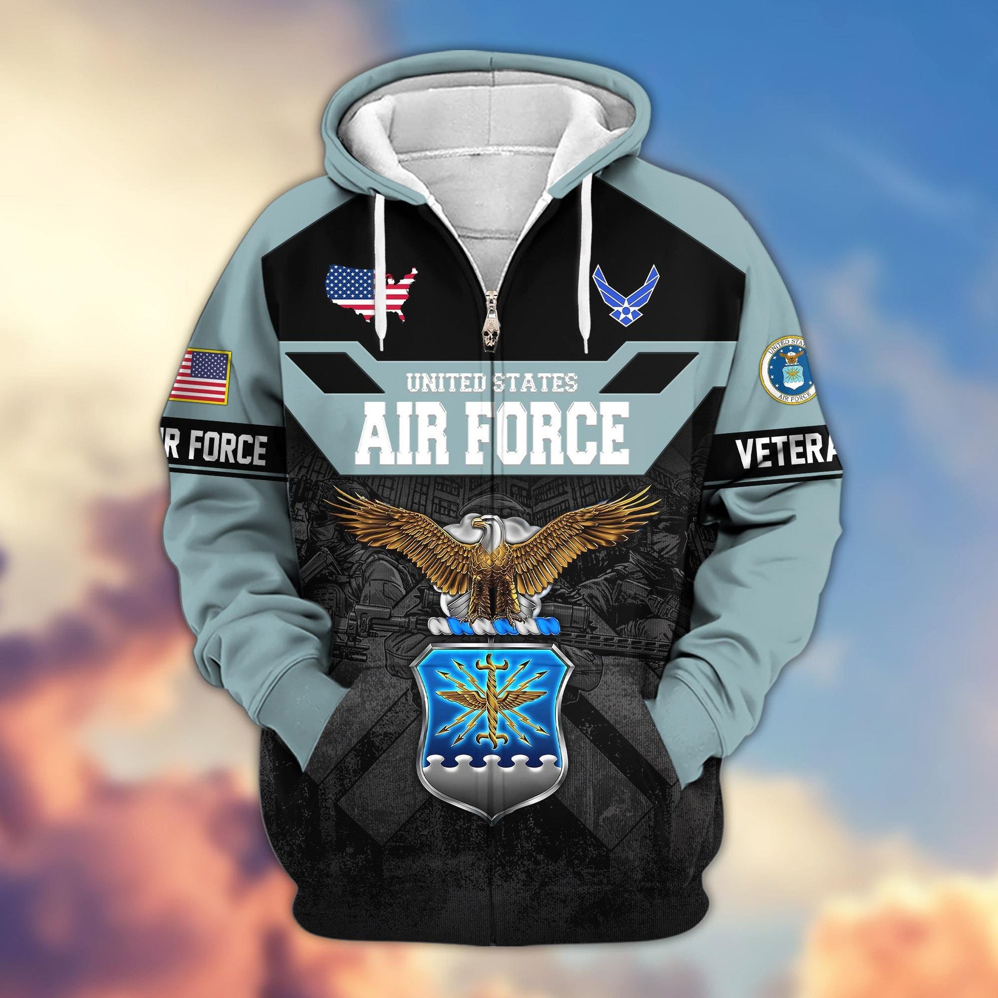 Premium US Veterans Zip Hoodie ATTN011023, Gifts For US Veterans, Gifts On Father's Day, Veterans Day.