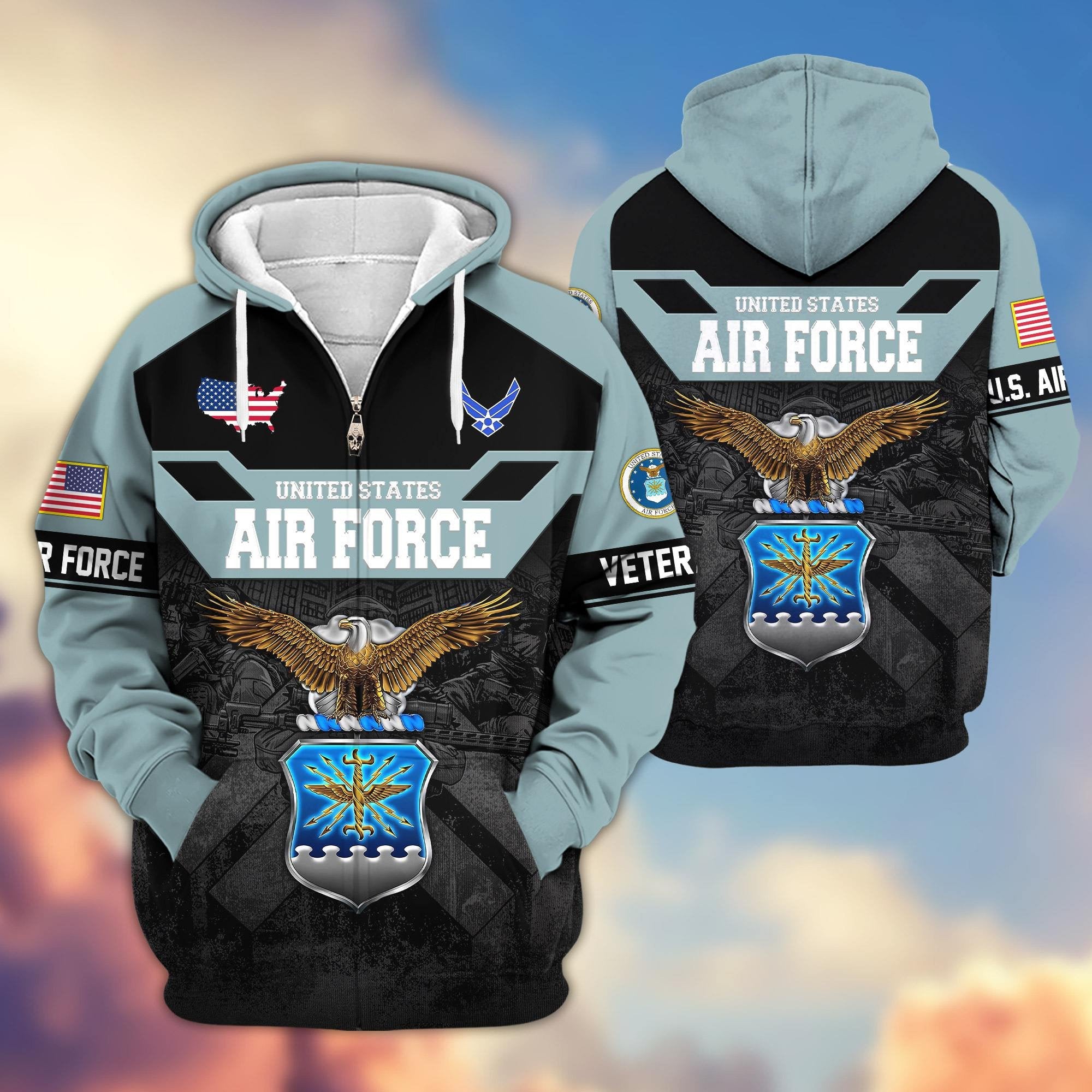 Premium US Veterans Zip Hoodie ATTN011023, Gifts For US Veterans, Gifts On Father's Day, Veterans Day.