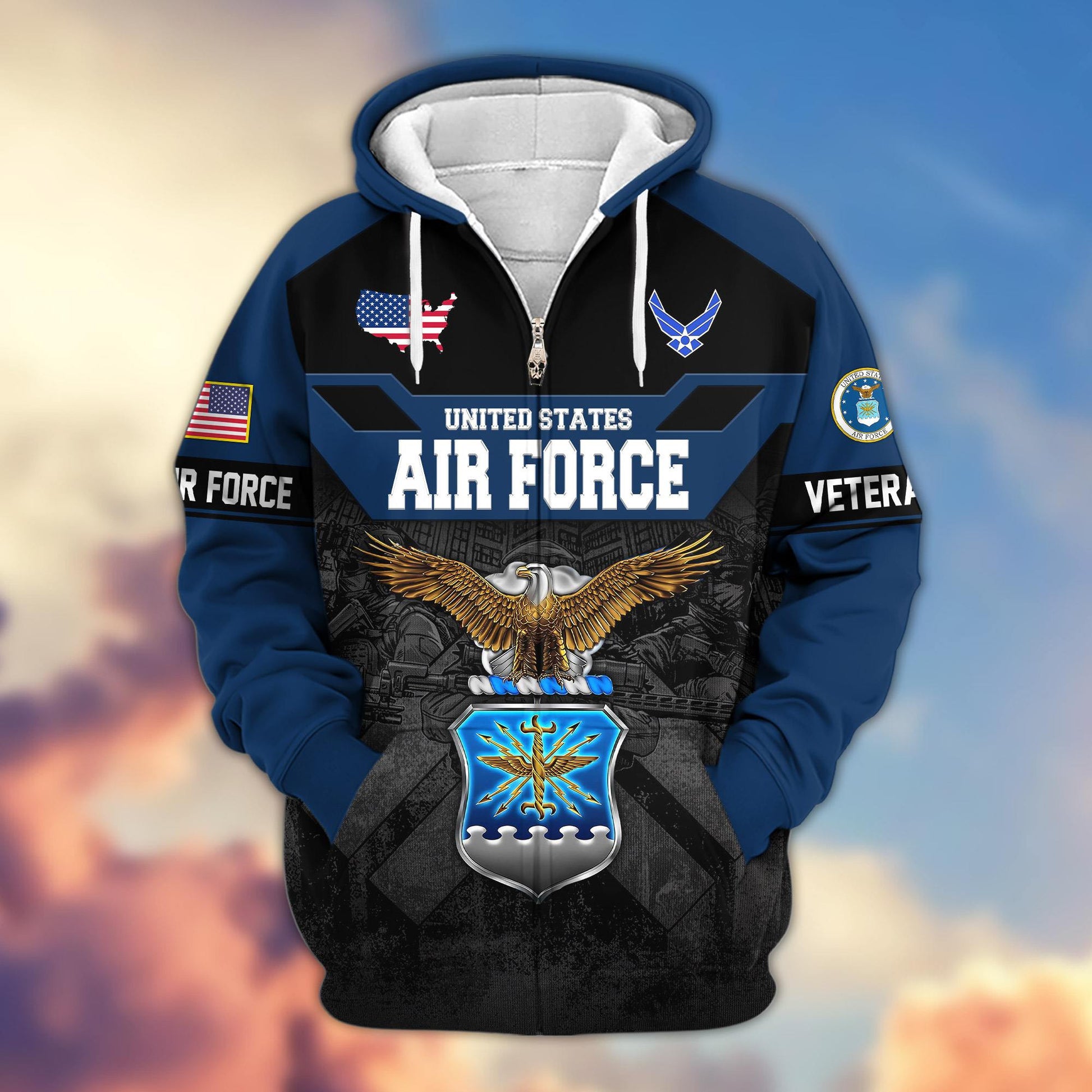 Premium US Veterans Zip Hoodie ATTN011023, Gifts For US Veterans, Gifts On Father's Day, Veterans Day.