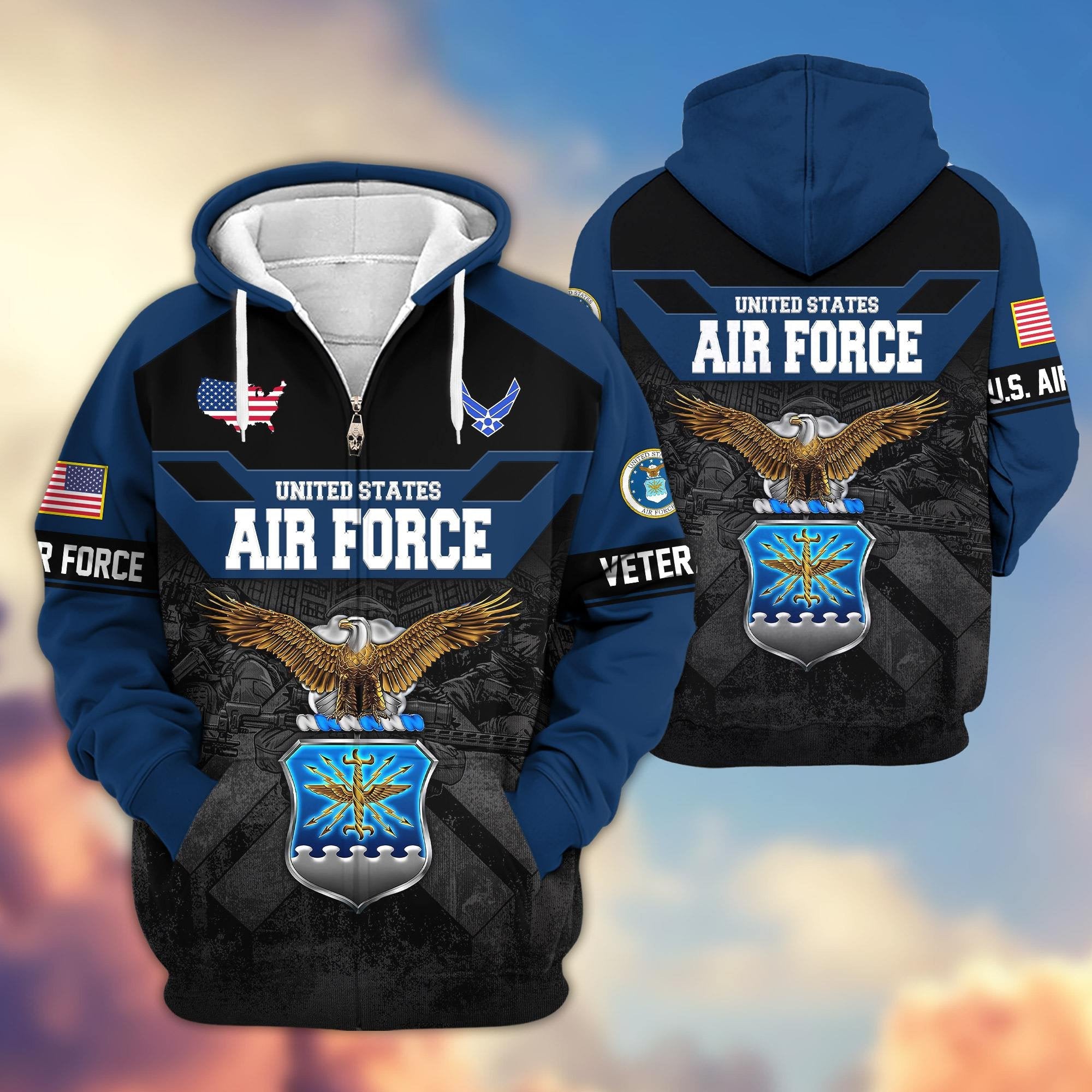 Premium US Veterans Zip Hoodie ATTN011023, Gifts For US Veterans, Gifts On Father's Day, Veterans Day.