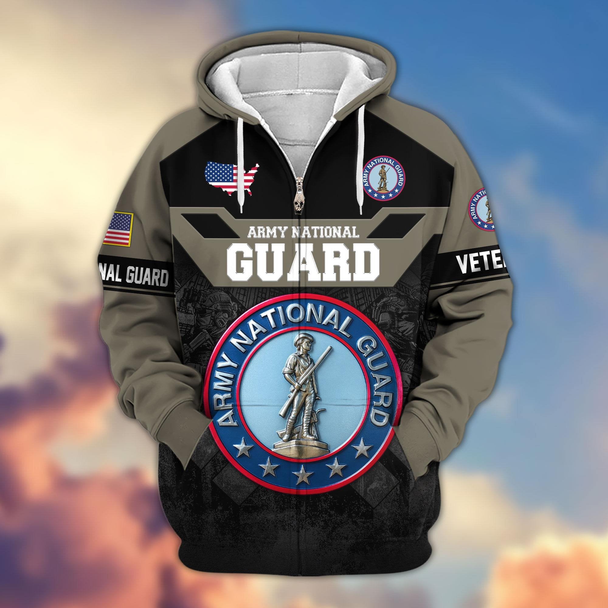 Premium US Veterans Zip Hoodie ATTN011023, Gifts For US Veterans, Gifts On Father's Day, Veterans Day.