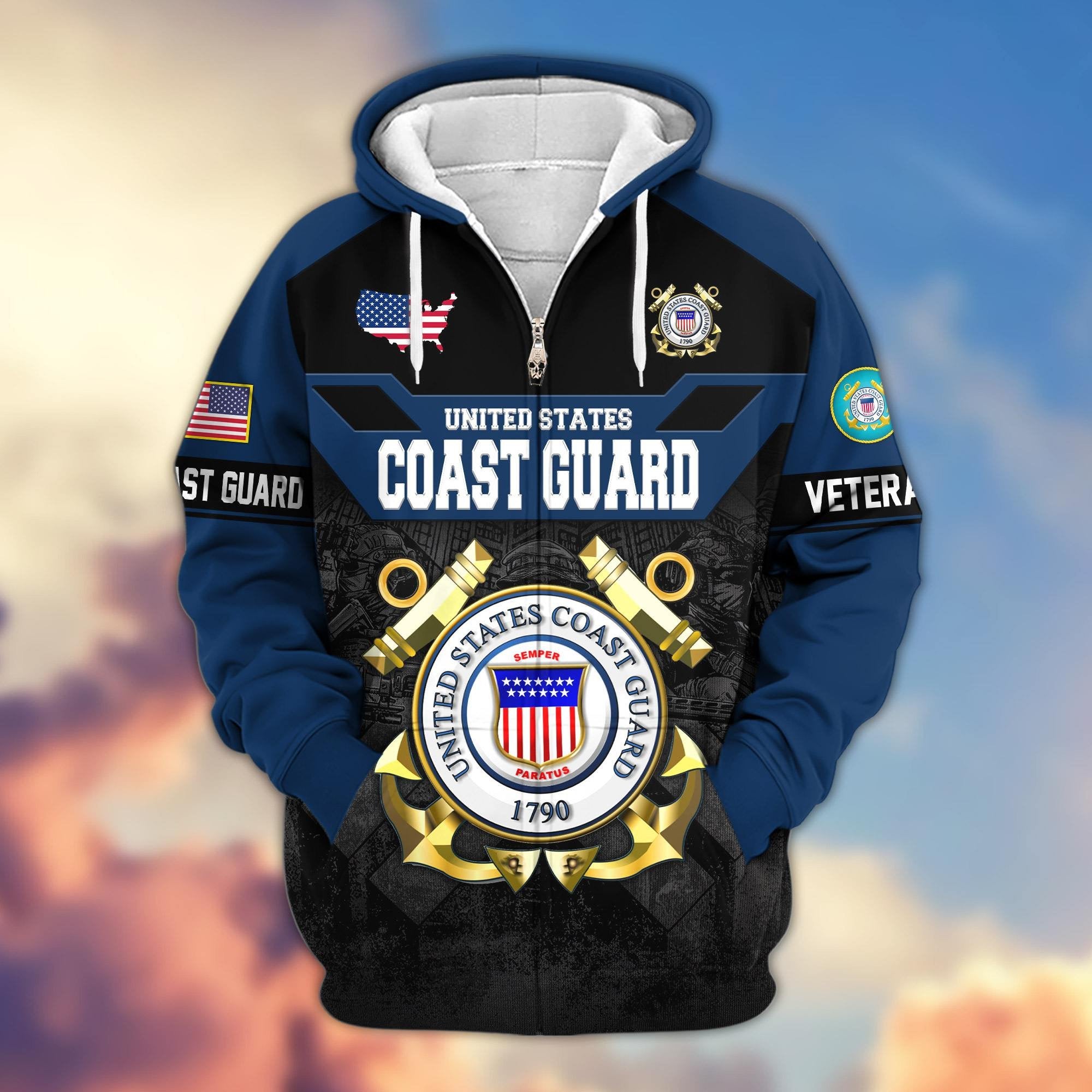 Premium US Veterans Zip Hoodie ATTN011023, Gifts For US Veterans, Gifts On Father's Day, Veterans Day.