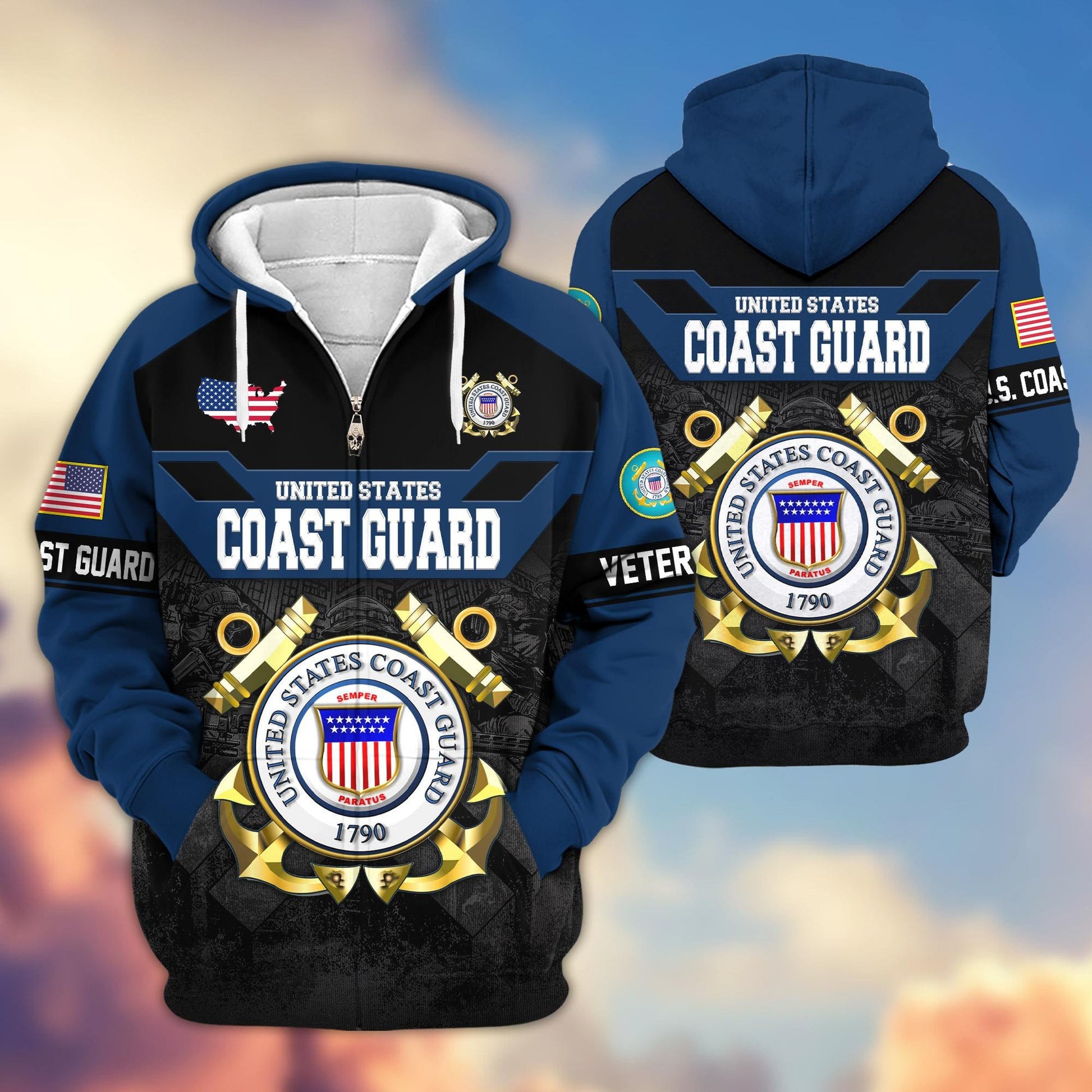 Premium US Veterans Zip Hoodie ATTN011023, Gifts For US Veterans, Gifts On Father's Day, Veterans Day.