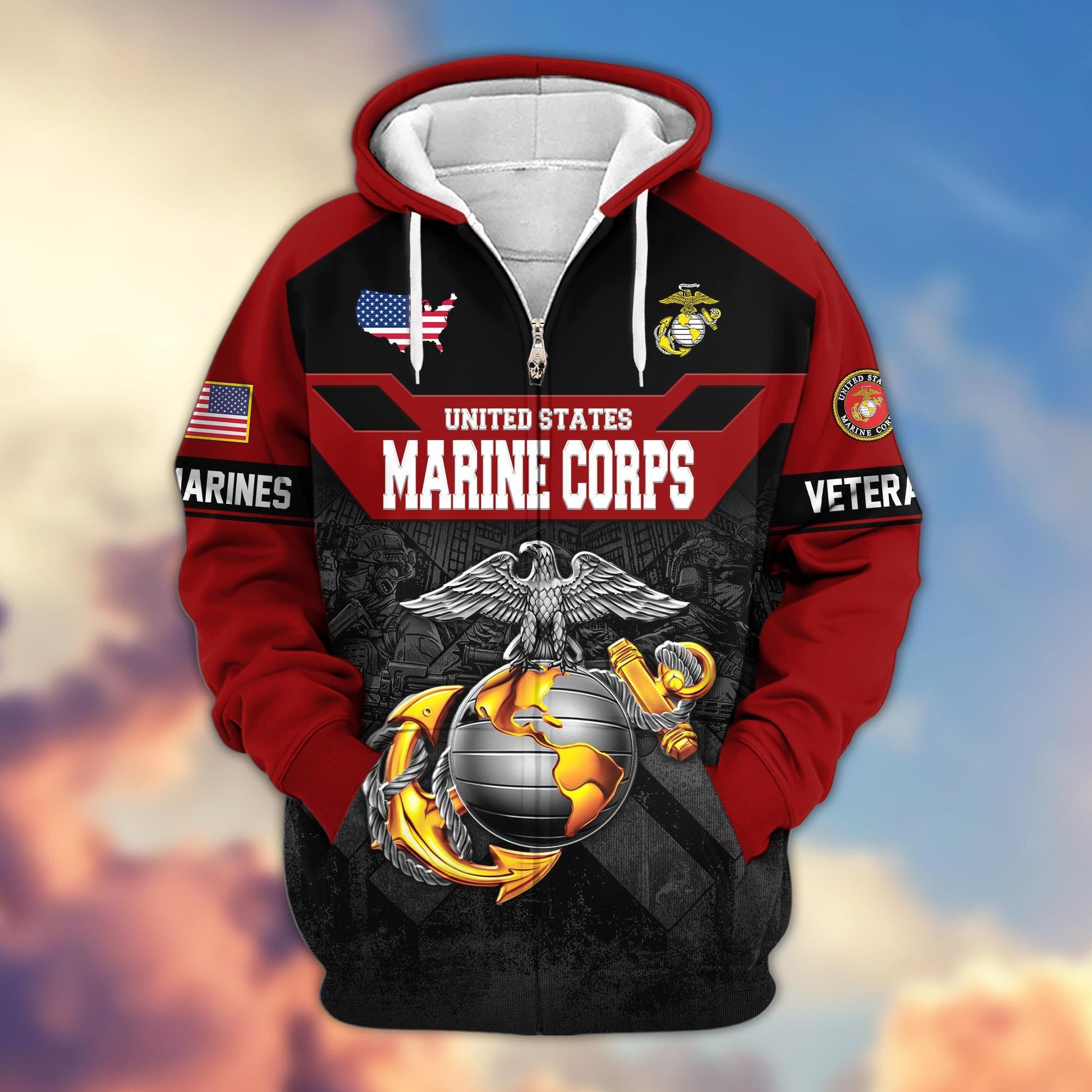 Premium US Veterans Zip Hoodie ATTN011023, Gifts For US Veterans, Gifts On Father's Day, Veterans Day.