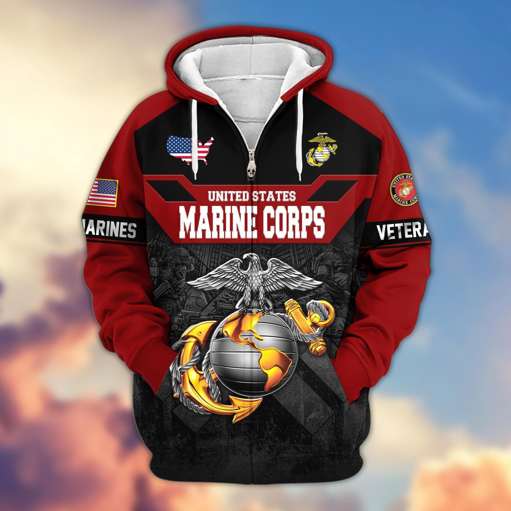 Premium US Veterans Zip Hoodie ATTN011023, Gifts For US Veterans, Gifts On Father's Day, Veterans Day.