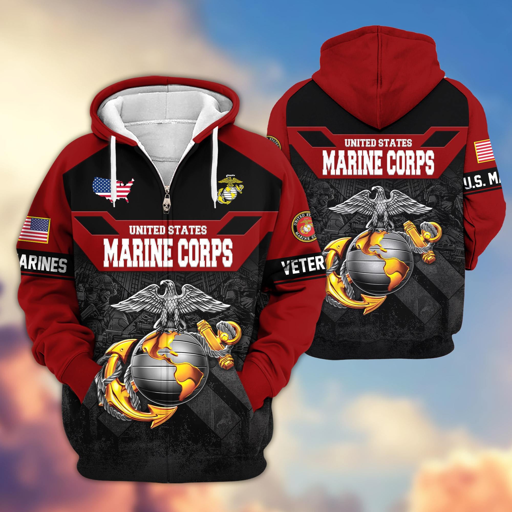 Premium US Veterans Zip Hoodie ATTN011023, Gifts For US Veterans, Gifts On Father's Day, Veterans Day.