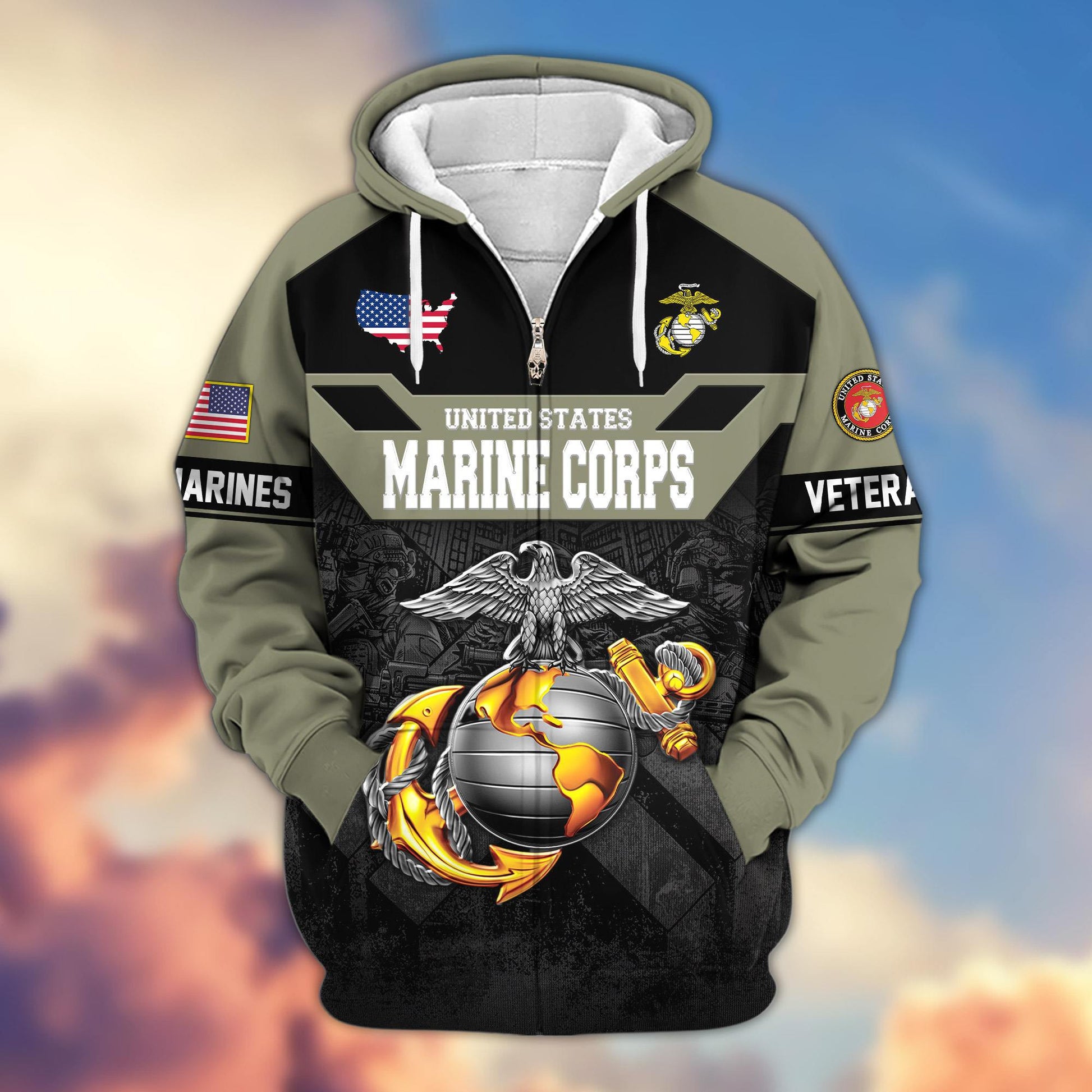 Premium US Veterans Zip Hoodie ATTN011023, Gifts For US Veterans, Gifts On Father's Day, Veterans Day.