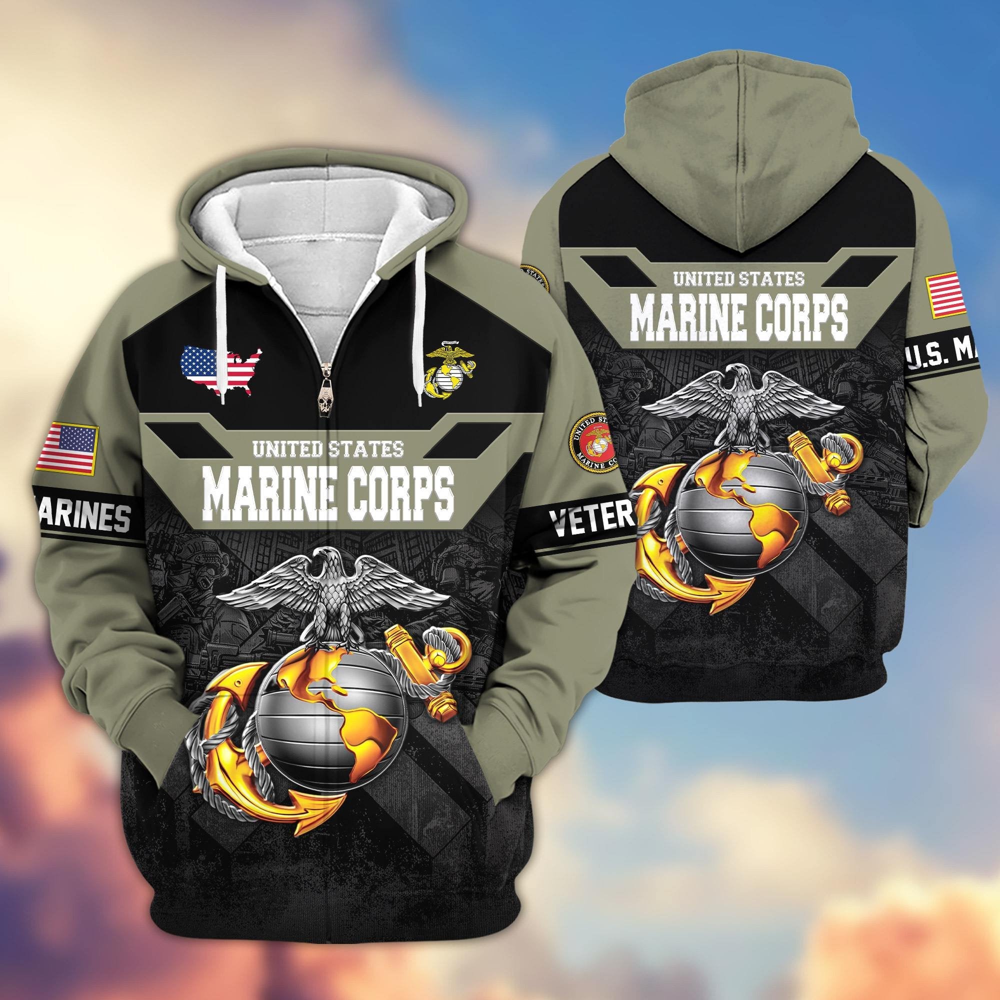 Premium US Veterans Zip Hoodie ATTN011023, Gifts For US Veterans, Gifts On Father's Day, Veterans Day.