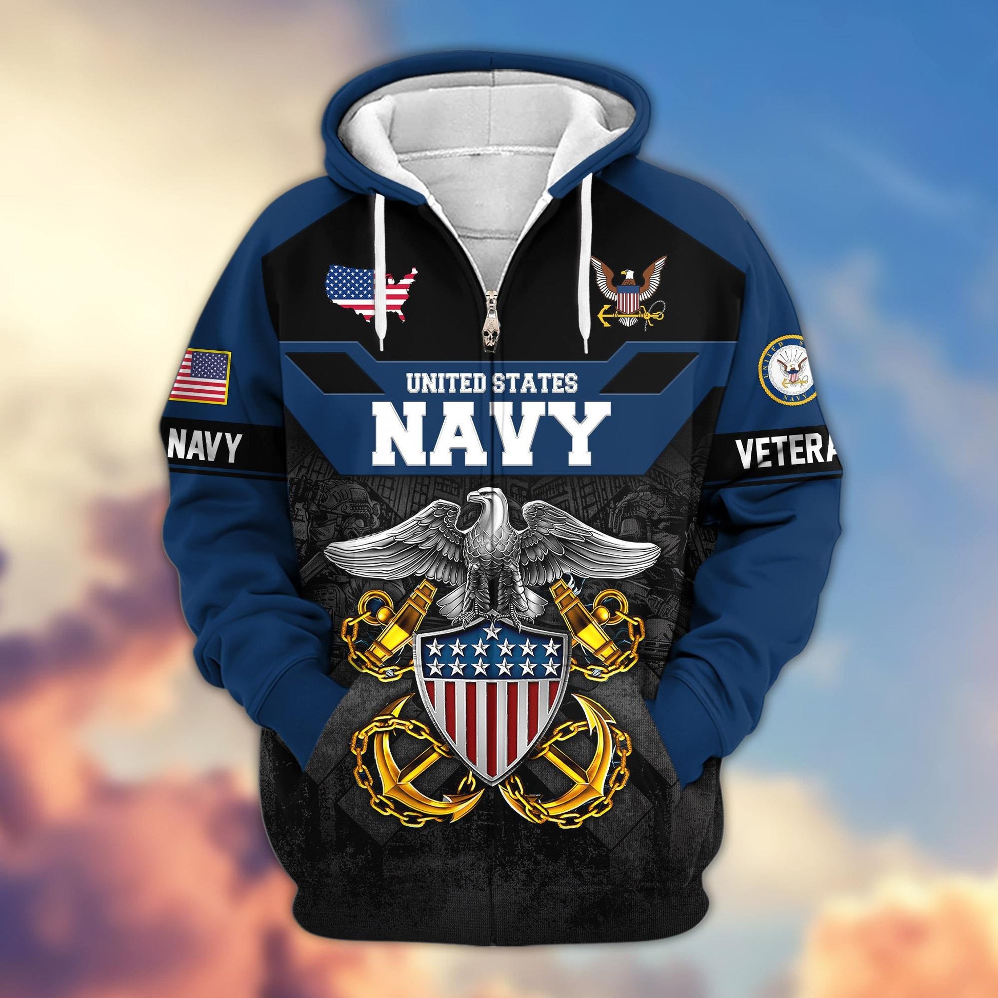Premium US Veterans Zip Hoodie ATTN011023, Gifts For US Veterans, Gifts On Father's Day, Veterans Day.