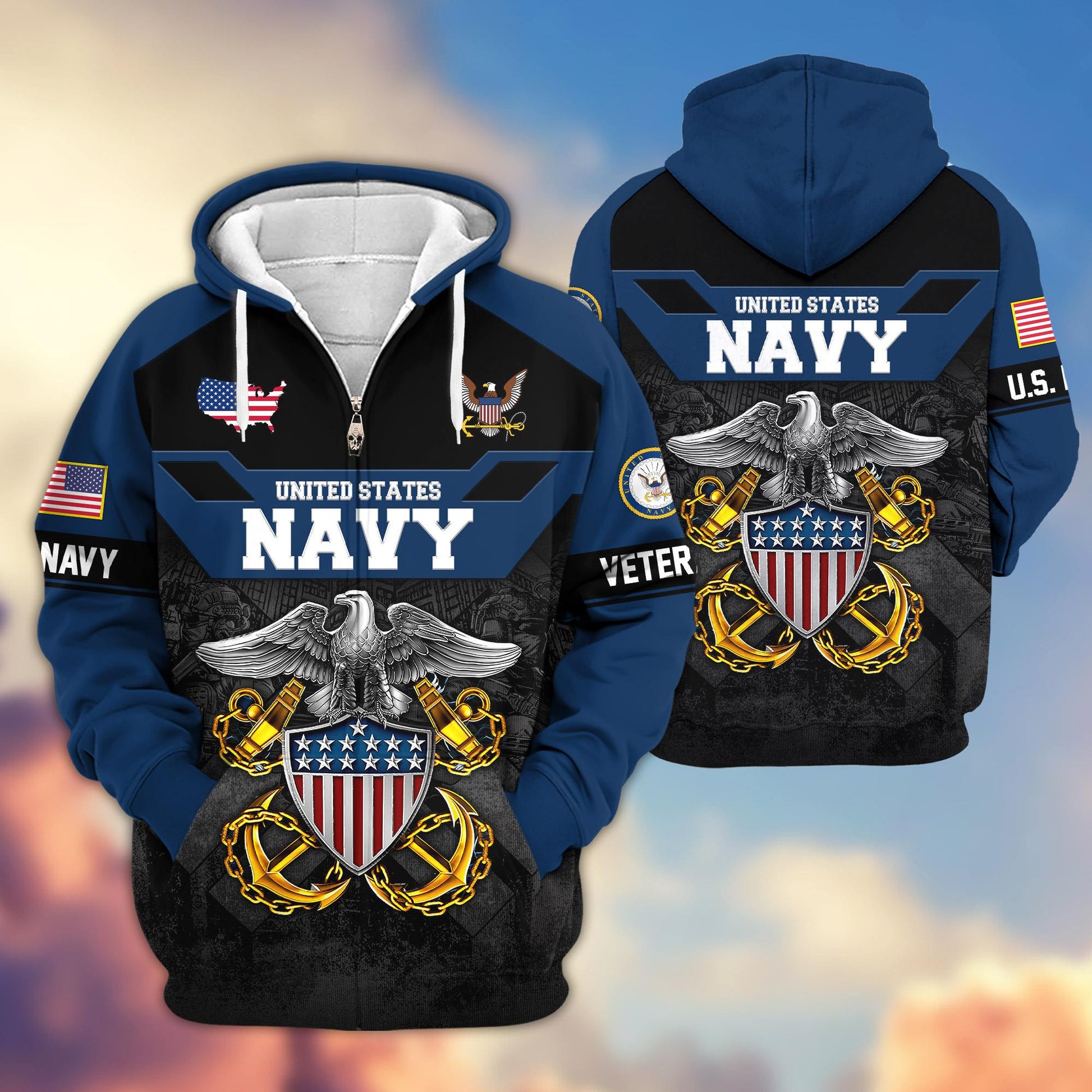 Premium US Veterans Zip Hoodie ATTN011023, Gifts For US Veterans, Gifts On Father's Day, Veterans Day.