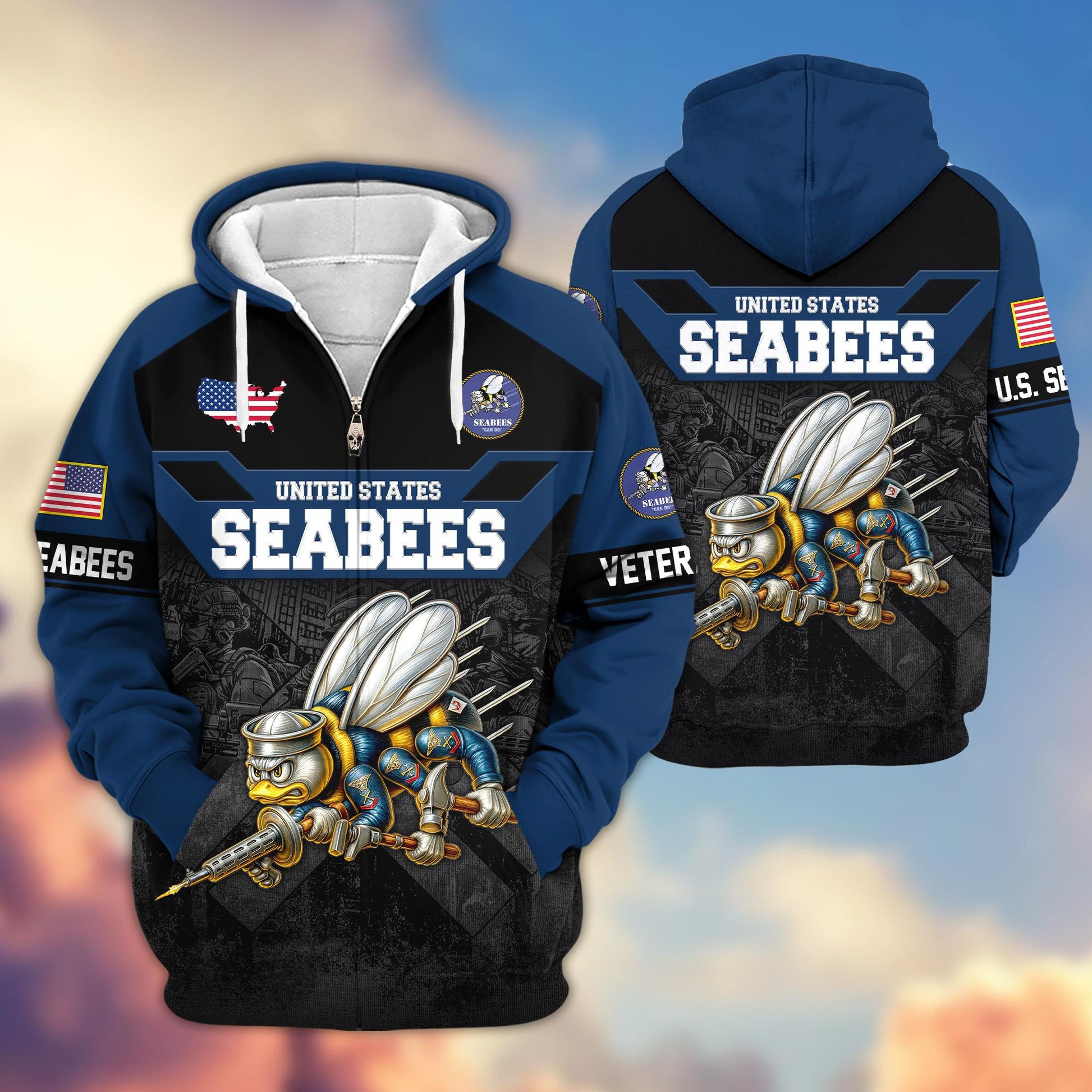 Premium US Veterans Zip Hoodie ATTN011023, Gifts For US Veterans, Gifts On Father's Day, Veterans Day.