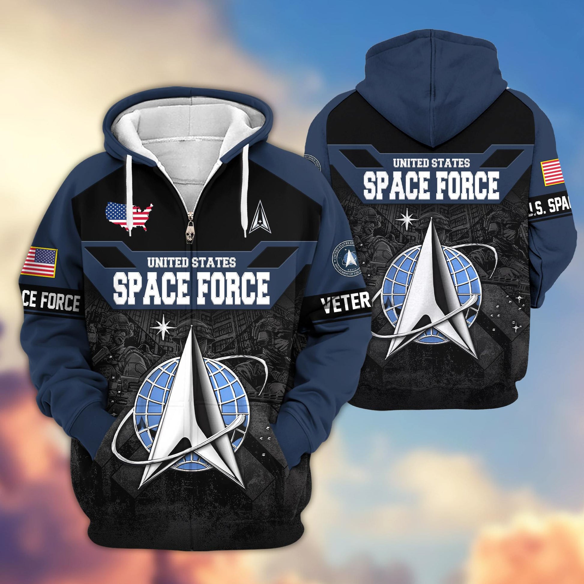 Premium US Veterans Zip Hoodie ATTN011023, Gifts For US Veterans, Gifts On Father's Day, Veterans Day.