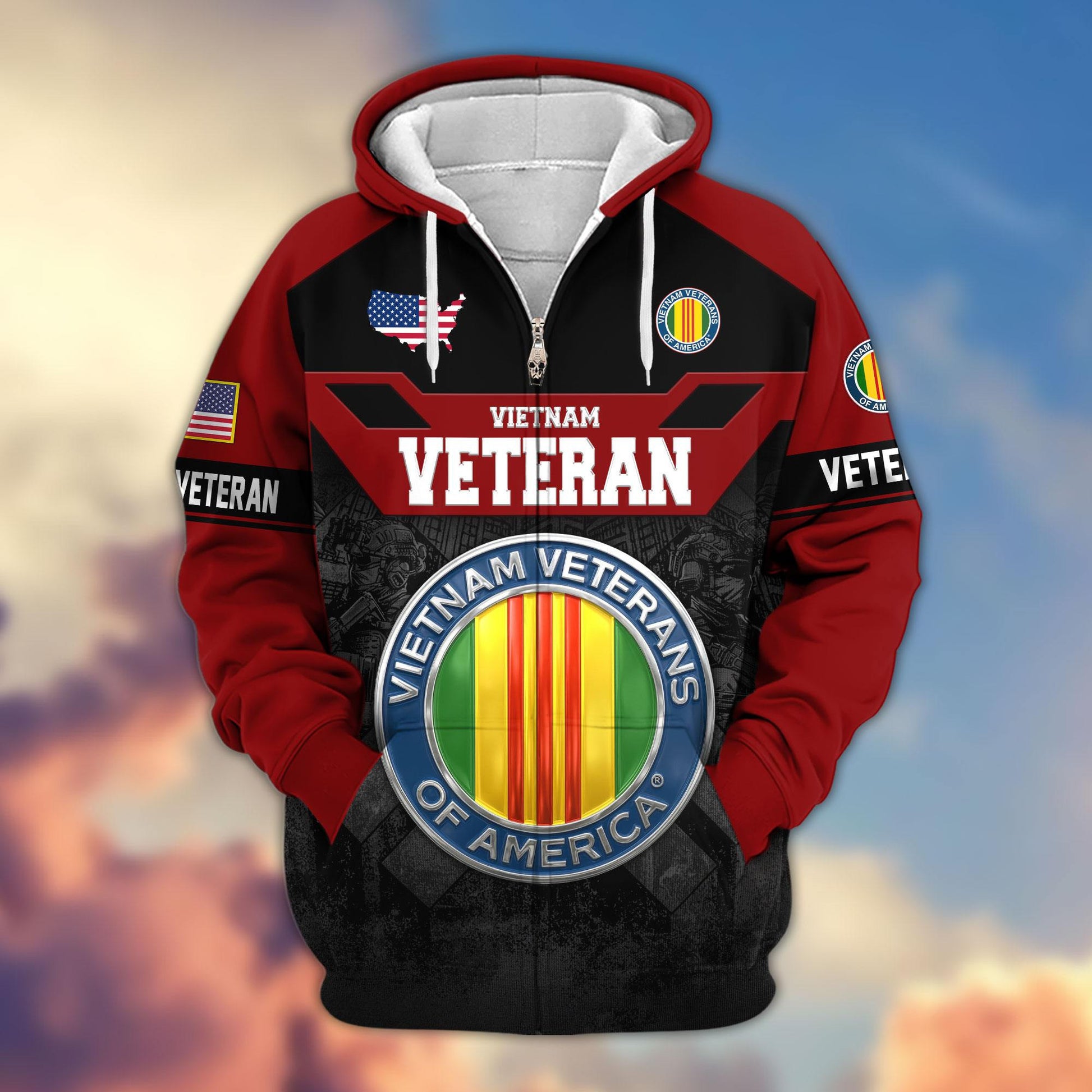 Premium US Veterans Zip Hoodie ATTN011023, Gifts For US Veterans, Gifts On Father's Day, Veterans Day.