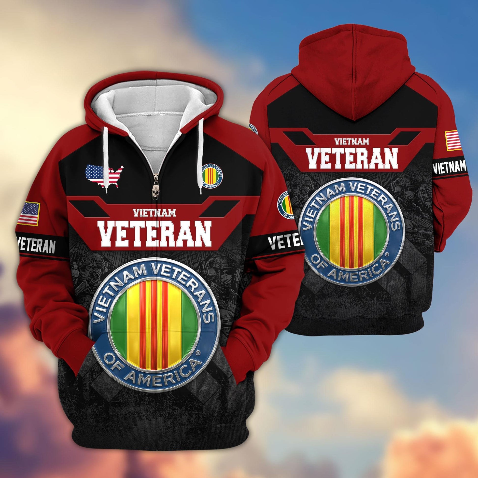 Premium US Veterans Zip Hoodie ATTN011023, Gifts For US Veterans, Gifts On Father's Day, Veterans Day.